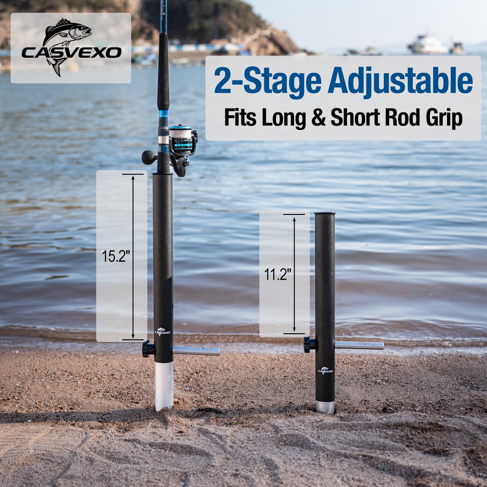CASVEXO 1/2 Pack Aluminum Sand Spikes for Surf Fishing, Beach Fishing Rod Holder, Telescopic and Portable, 2-Stage Adjustable, with Storage Bag (1) : Sports & Outdoors
