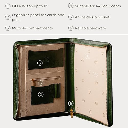 Vista 31 de Time Resistance Cartera de cuero – Carpeta de documentos A4 – Organizador de padfolio italiano hecho a mano (marrón) – Caja de regalo incluida