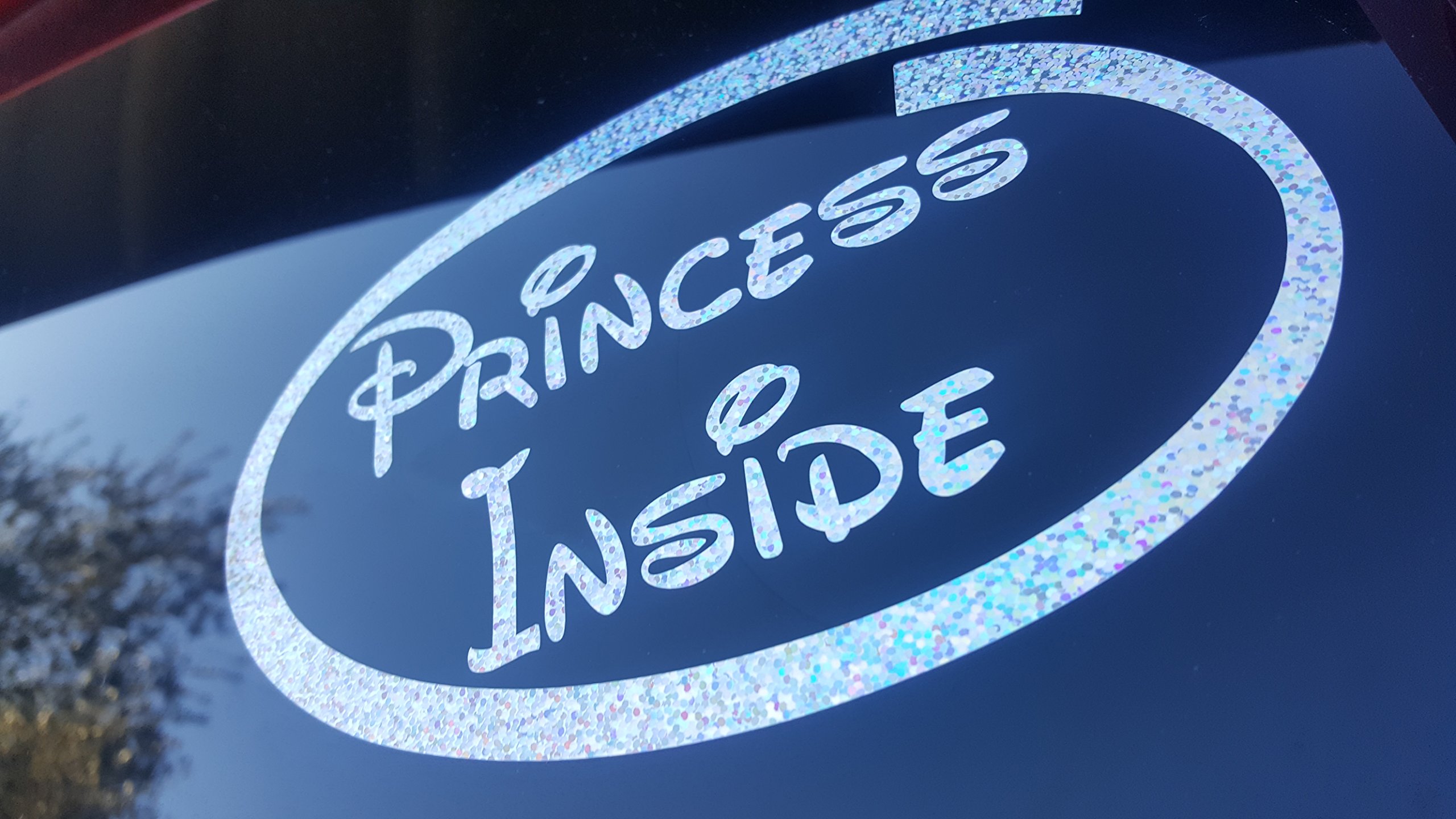 Princess Inside Car, Van or Truck Shimmer Holographic Silver Decal Sticker Disney Inspired New Baby On Board