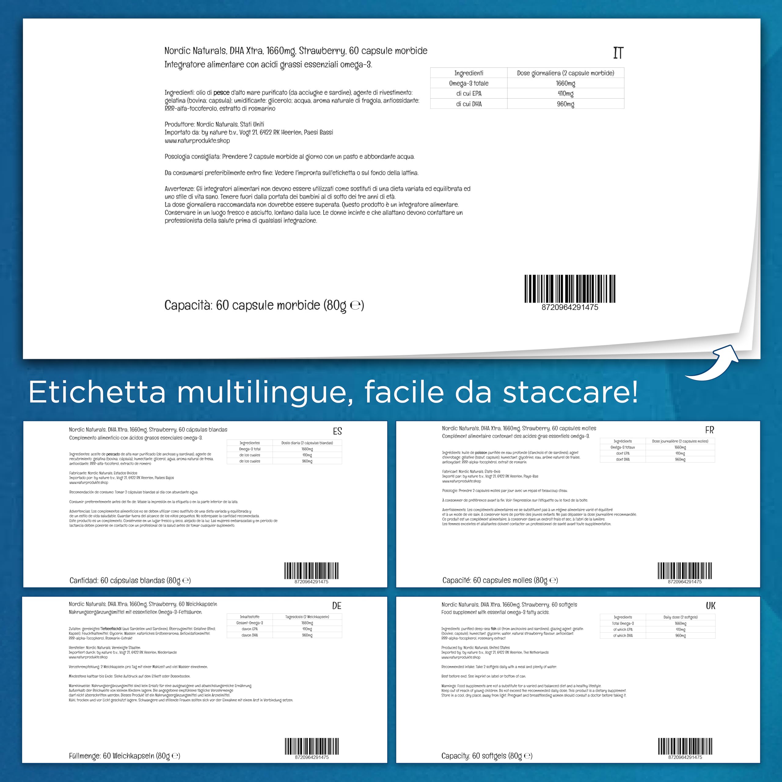 Nordic Naturals, DHA Xtra, 1660 mg di Omega-3, Olio di Pesce con EPA e DHA, Gusto Fragola, 60 Capsule molli, Testato in Laboratorio, Senza Soia, Senza Glutine, Non OGM