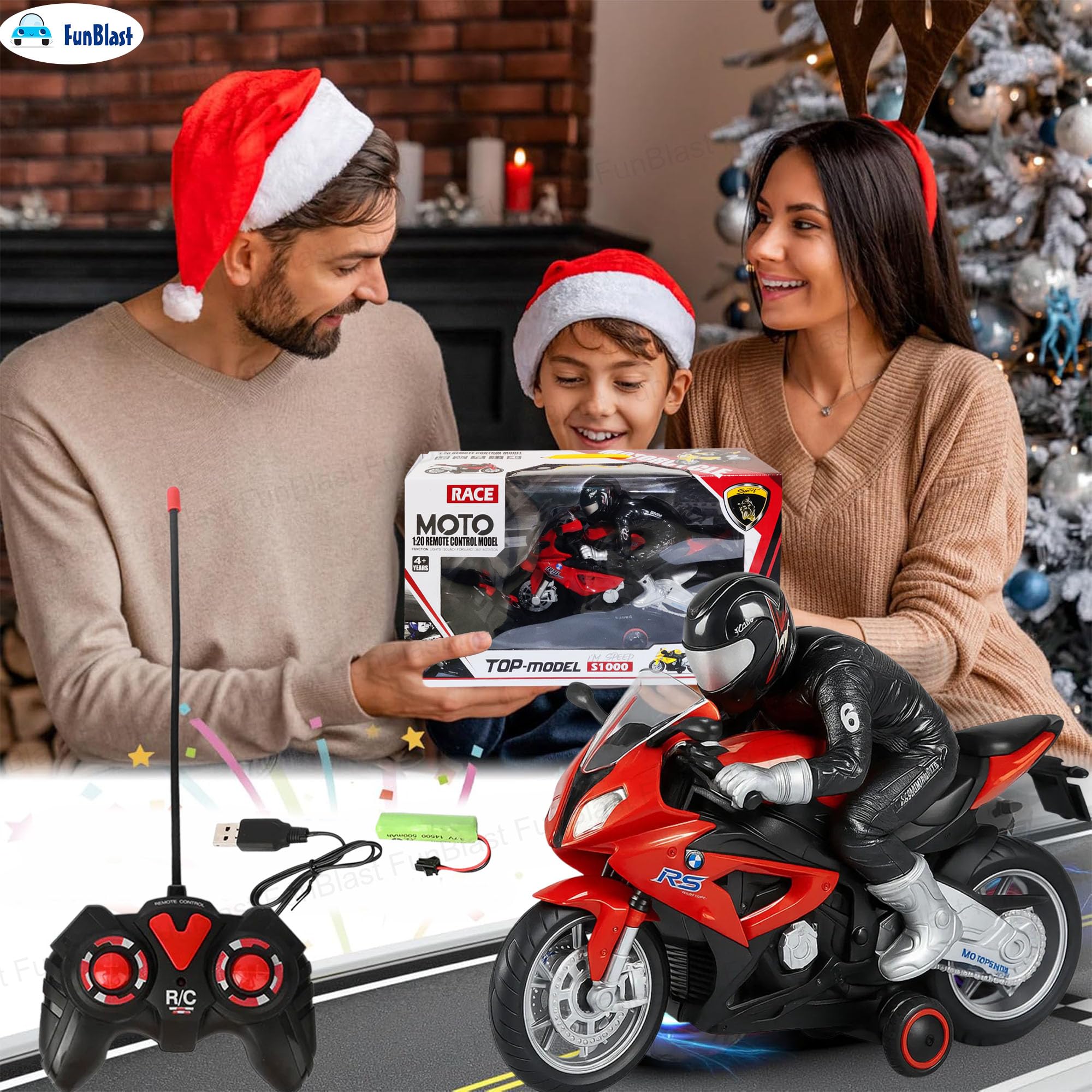 FunBlast RC Motorcycle for Kids – Remote Control Racing Bike Toy with Rider, Lights, Sound & Rechargeable Battery – 1:20 Scale Motorbike for 3+ Year Old Boys & Girls (Red) - Image 9 thumbnail