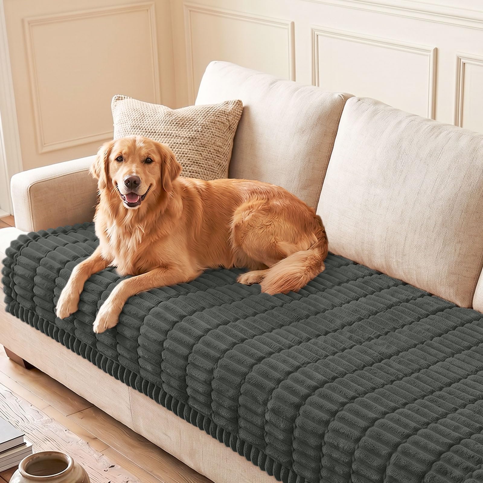 smiry Gepolsterter Flauschiger Sofa Überzug, Dunkelgrau, 90 x 180 cm