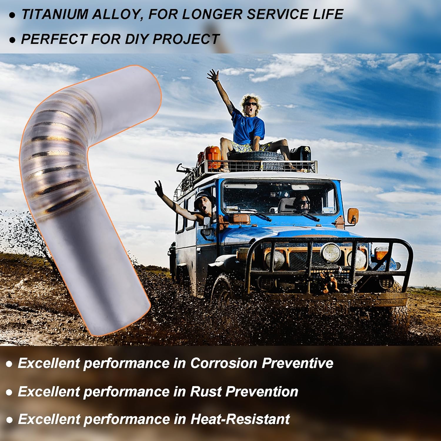 3 inch 90 Degree Exhaust Pipe Titanium 90 Degree Exhaust Elbow 3" Exhaust Bend Pipe Tube for Car Modified Exhaust System, Universal Fit, 7.87" Leg Length