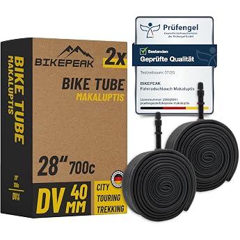 2 x Bicycle Inner Tube Touring 28 Inch with Black Dunlop Valve 40 mm   Inner Tube DV Flash Valve ETRTO 28/47-622/635 700C   Set of 2 Hoses Makaluptis