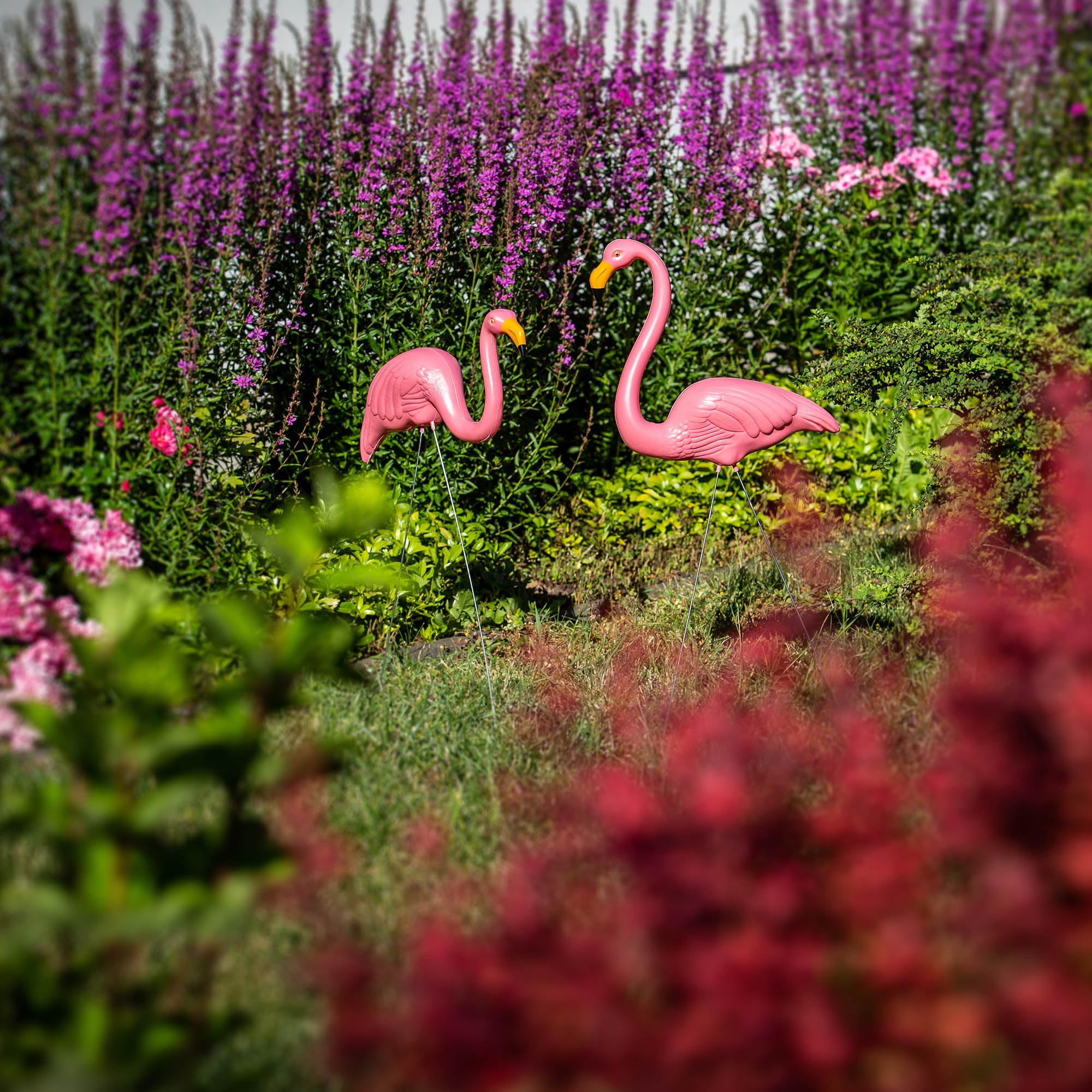 KADAX Lot de 2 figurines de flamant rose de jardin de 83 cm - Flamant rose - Piquet de jardin en plastique - Figurine de jardin - Oiseau exotique - Figurine de bassin rose - Décoration de jardin pour