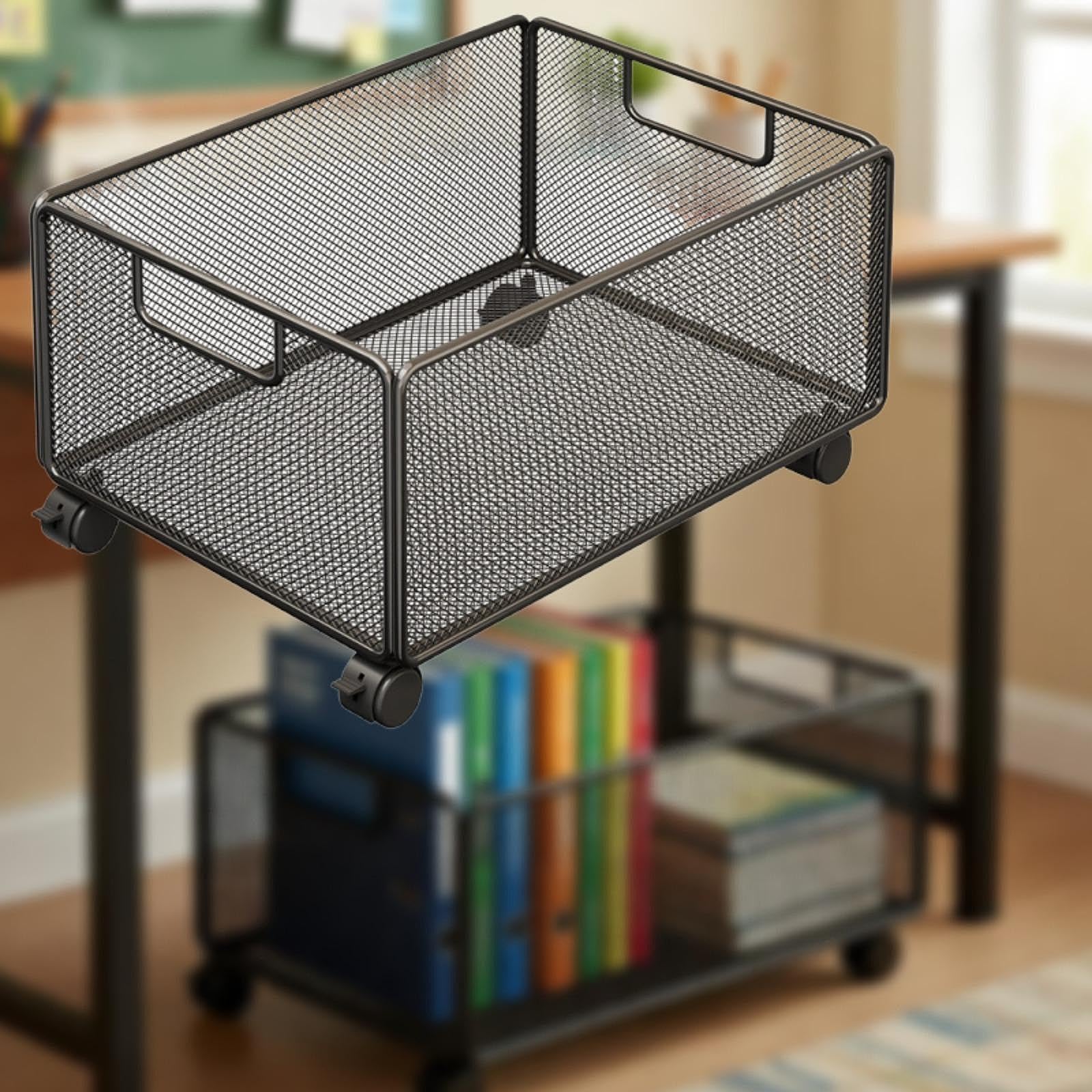 Carrello Portaoggetti sotto Scrivania Scaffale Organizzatore Documenti Libreria Mobile Ruote Facile da Spostare Adatto per Uffic, L