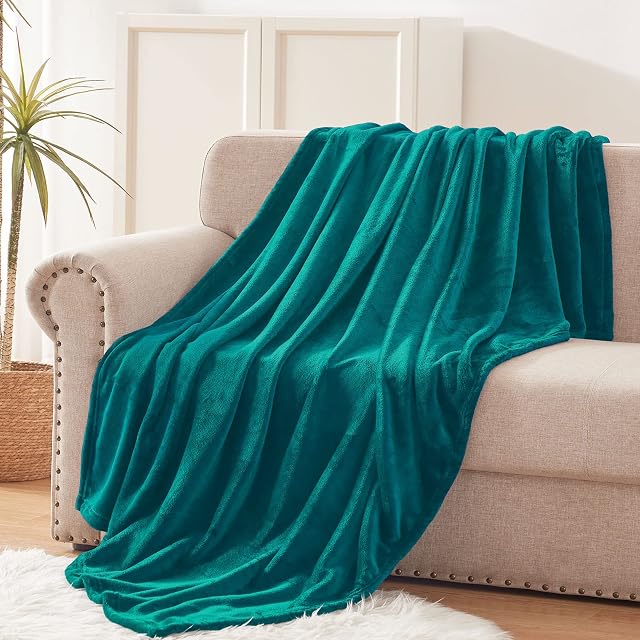 Exclusivo Mezcla 127 x 178 CM Flannel Fleece Soft Throw Blanket for Settees/Sofa/Chairs/Couch - Lightweight, Warm and Cozy Teal