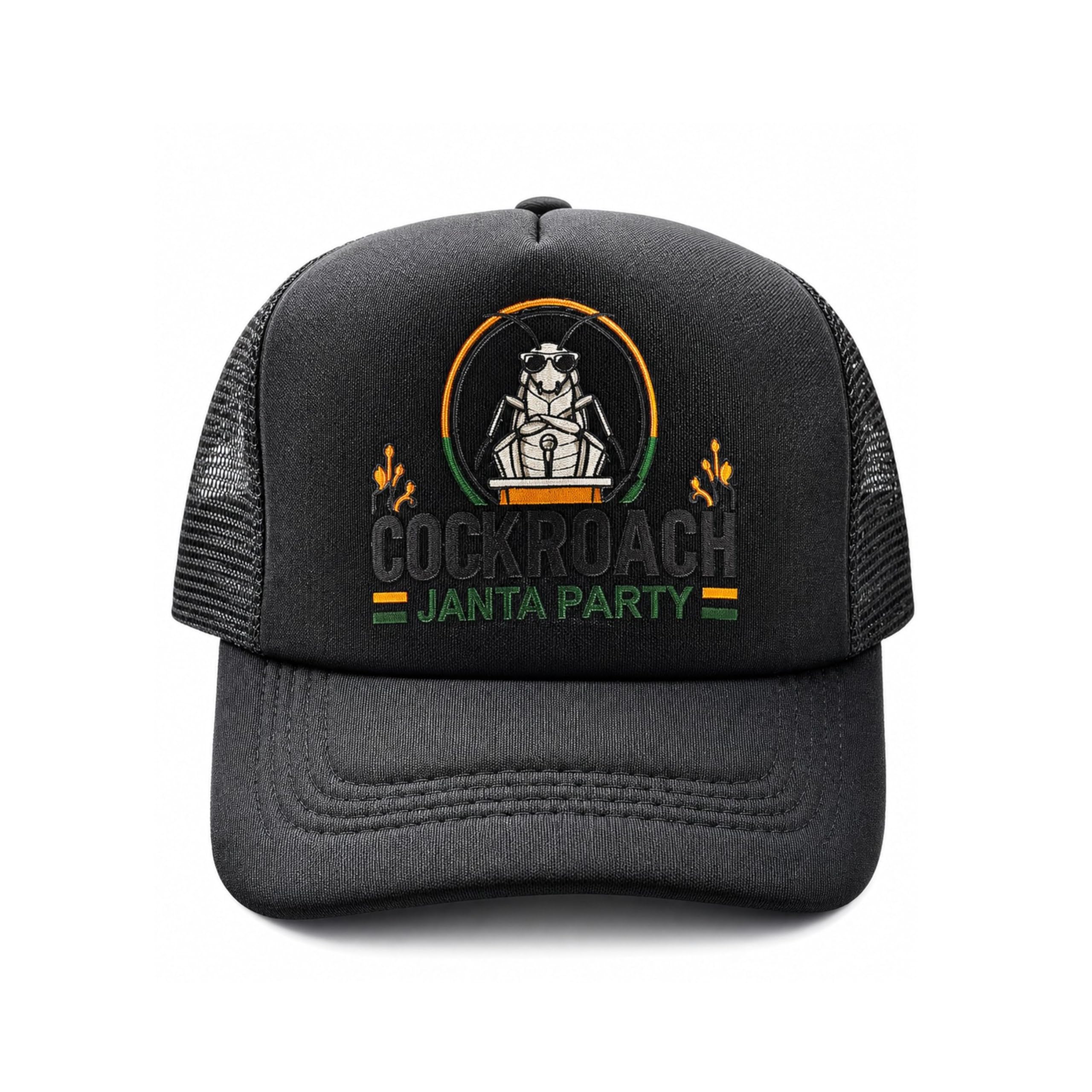 Black Half Net Baseball Cap for Women | Cockroach Janta Party Graphic Trucker Hat | Adjustable Mesh Cap-image-18