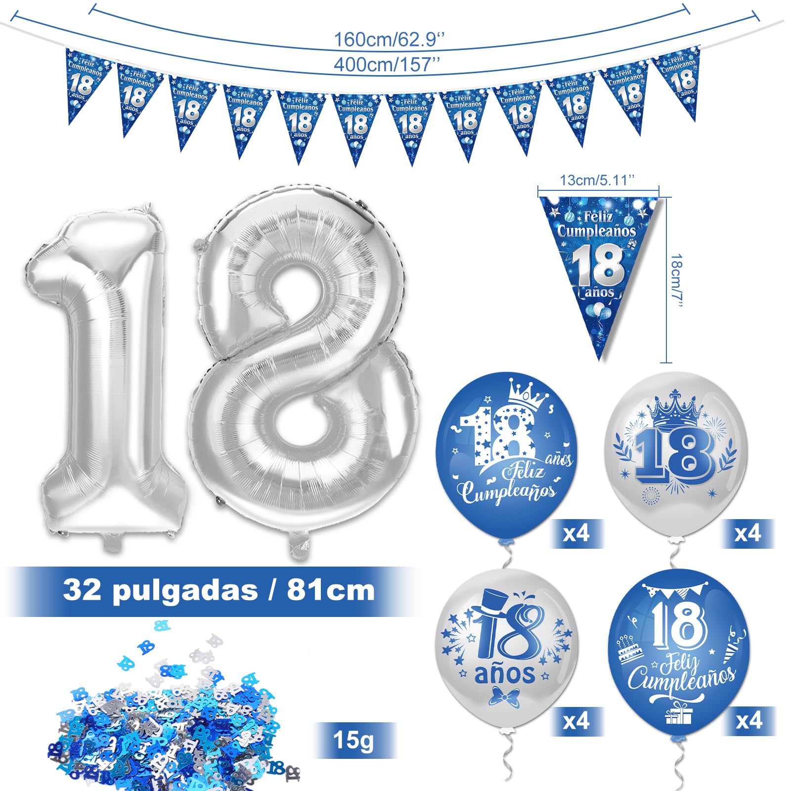 DPKOW Español Decoraciones De Cupleaños 18 Años Para Chico Azul