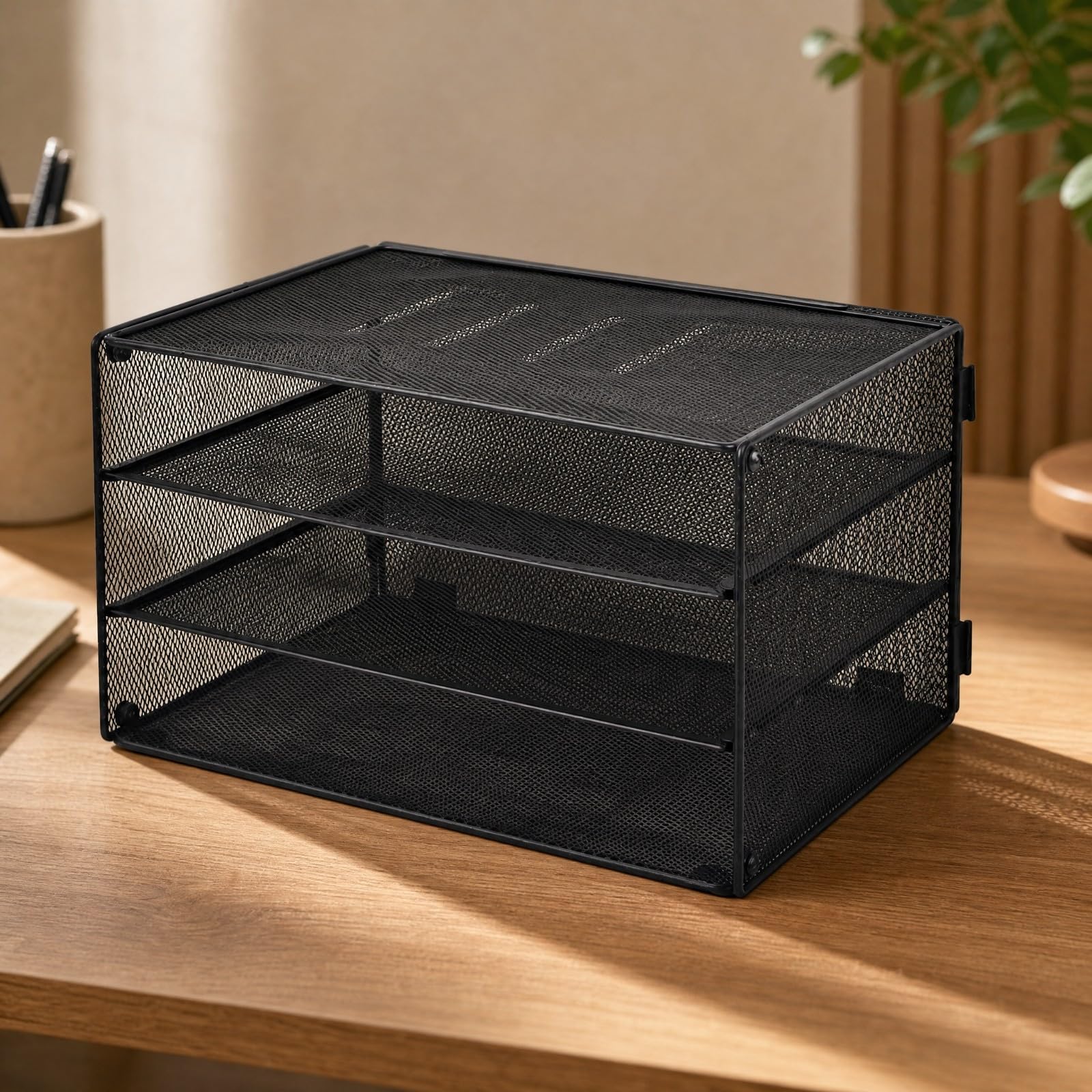 Qianly Organizador Escritorio Metal Negro Resisn Organizador Escritorio con Triple es Moderno para Oficina en Casa