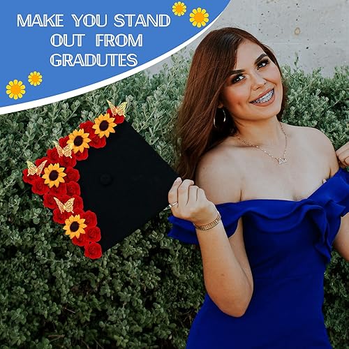 Miniatura 7 de 30 calcomanías florales de rosas con parte trasera plana adhesivas, rosas amarillas, cabezas de girasol 3D, calcomanías de mariposa 3D para