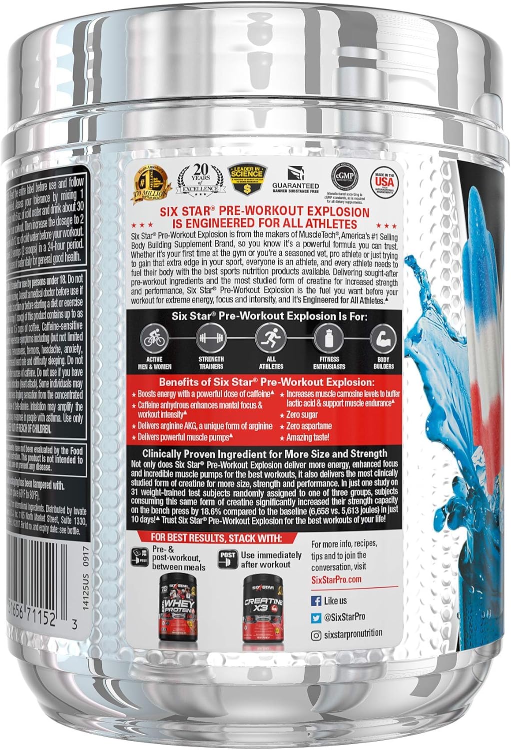 Six Star Pre Workout PreWorkout Explosion Pre Workout Powder for Men & Women PreWorkout Energy Powder Drink Mix Sports Nutrition Pre-Workout Products ICY Rocket Freeze (30 Servings)
