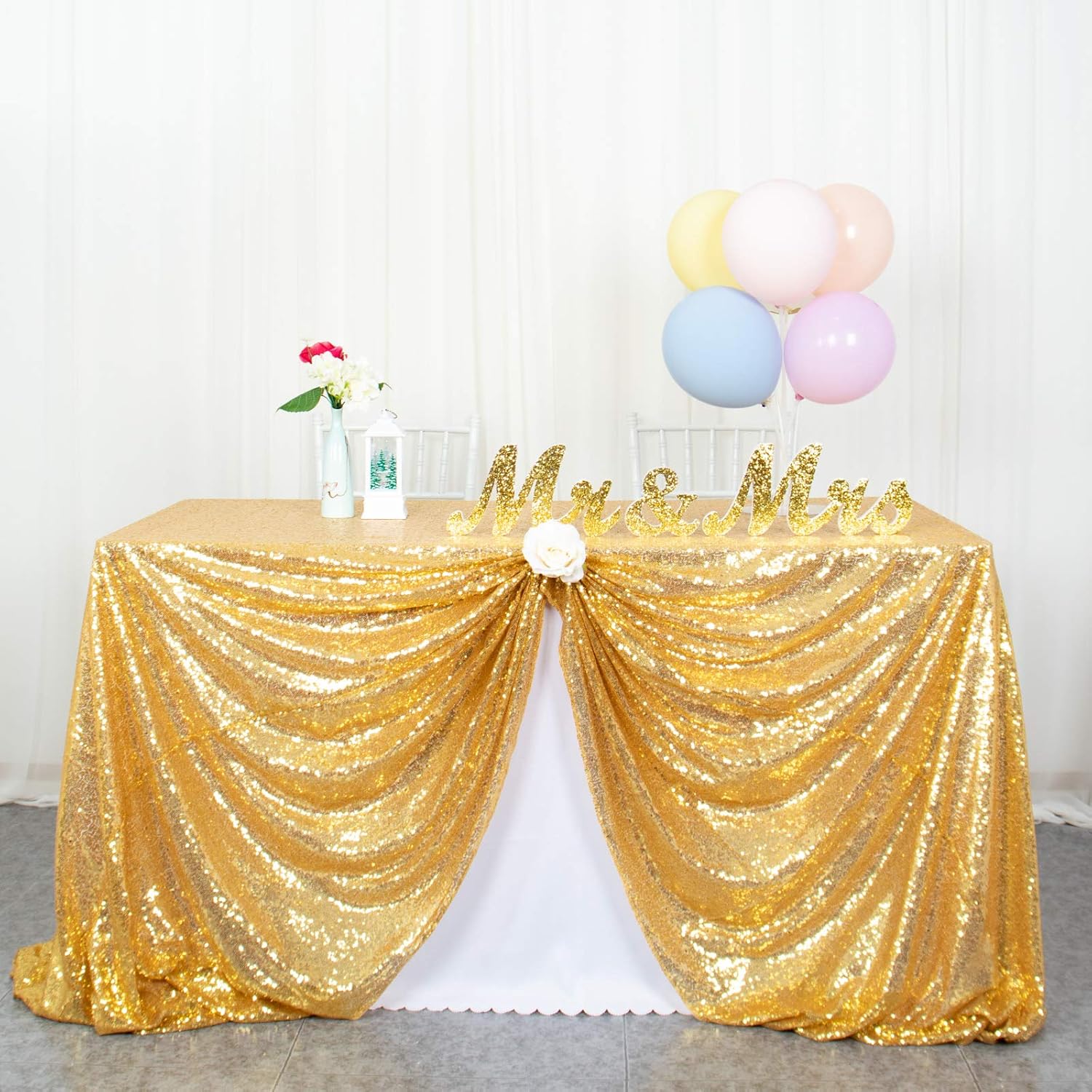 ShinyBeauty Gold Table Cloths for Party 2 Packs, 72X72 Inch Sequin Tablecloths Square Glitter Table Cloth Overlay Gold Tablecloth for Wedding, Birthday, Cake Tables