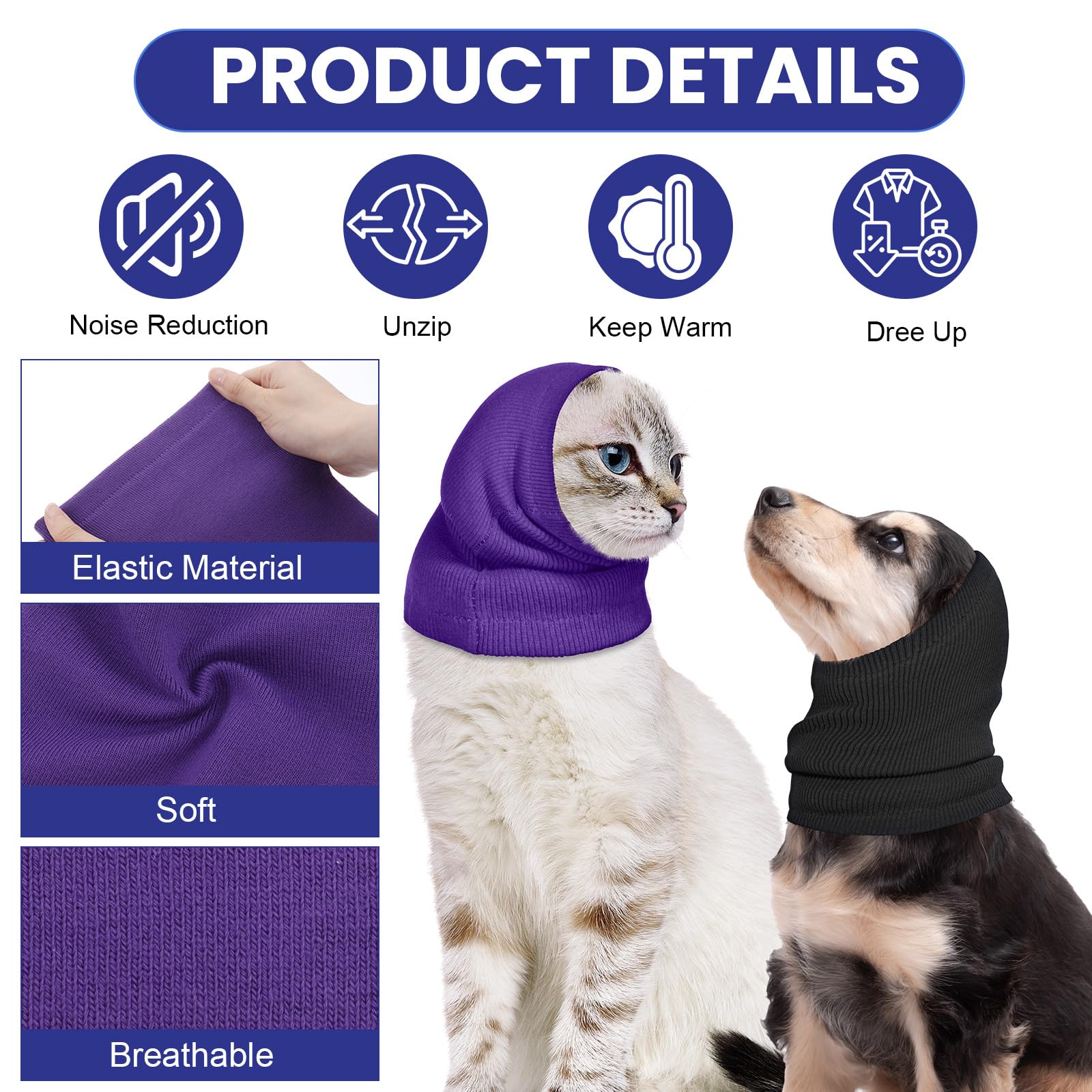 4 Pcs 3 Size Dog Ear Muffs, Stretchy Hoodie for Dog Non-Noise Dogs Ear Muffs - Image 3