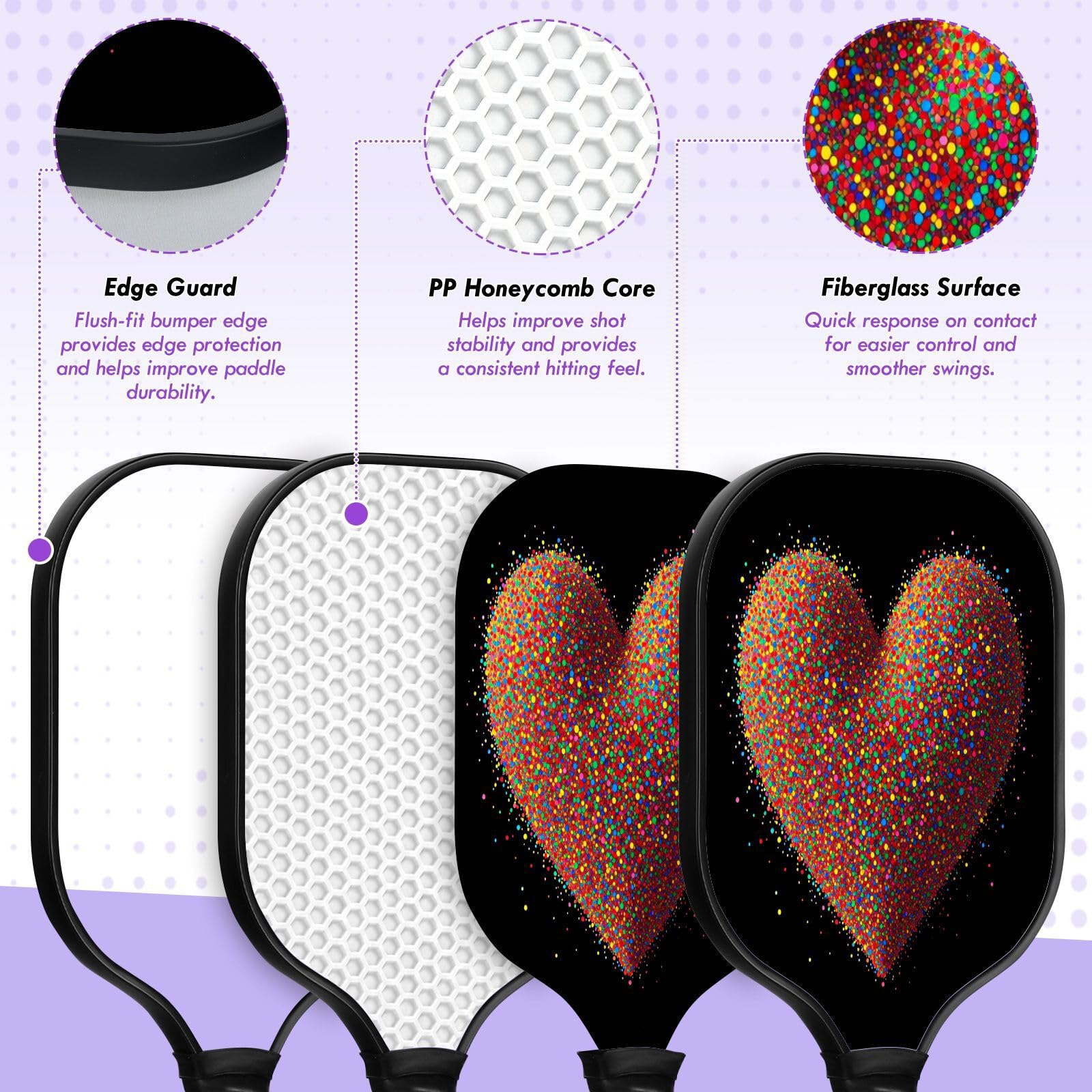 Serce kolorowe 1 rozszerzone wiosło Sweet Spot Pickleball