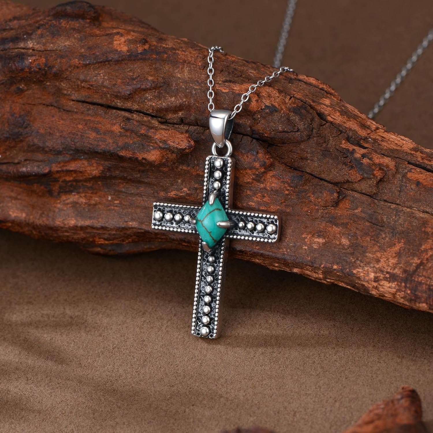 Turquoise Cross Necklace 925 Sterling Silver Turquoise Gemstone Religious Cross Pendant Jewelry for Women - Image 2