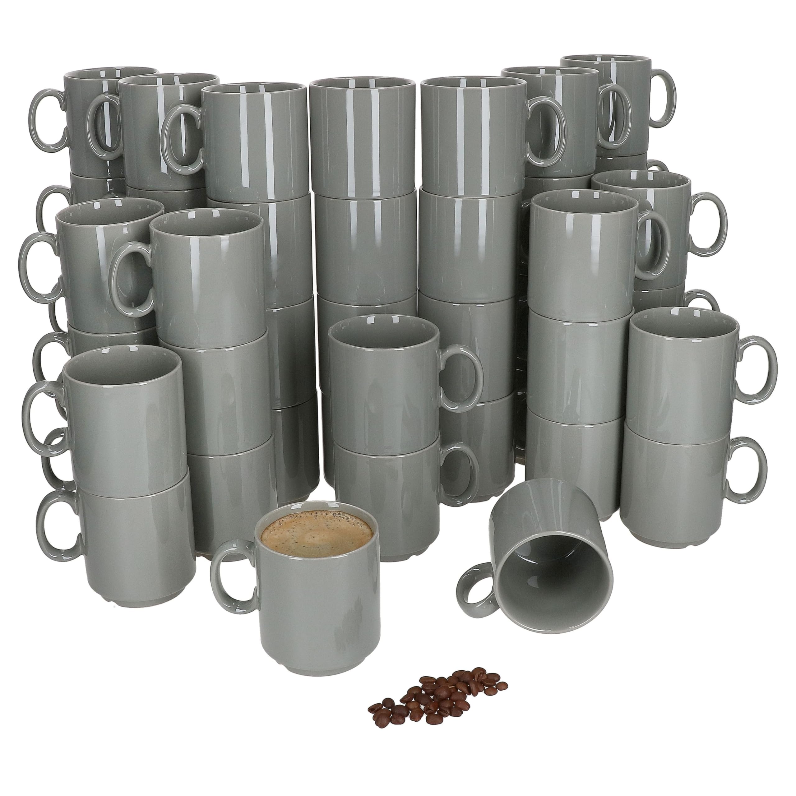 MamboCat Event 48er Set Kaffeebecher I 250 ml I graue Porzellan-Becher mit Henkel 48 Personen I stapelbare Tassen für Heißgetränke wie Tee, Kakao, Latte Macchiato & Co I schickes Kaffee-Geschirr