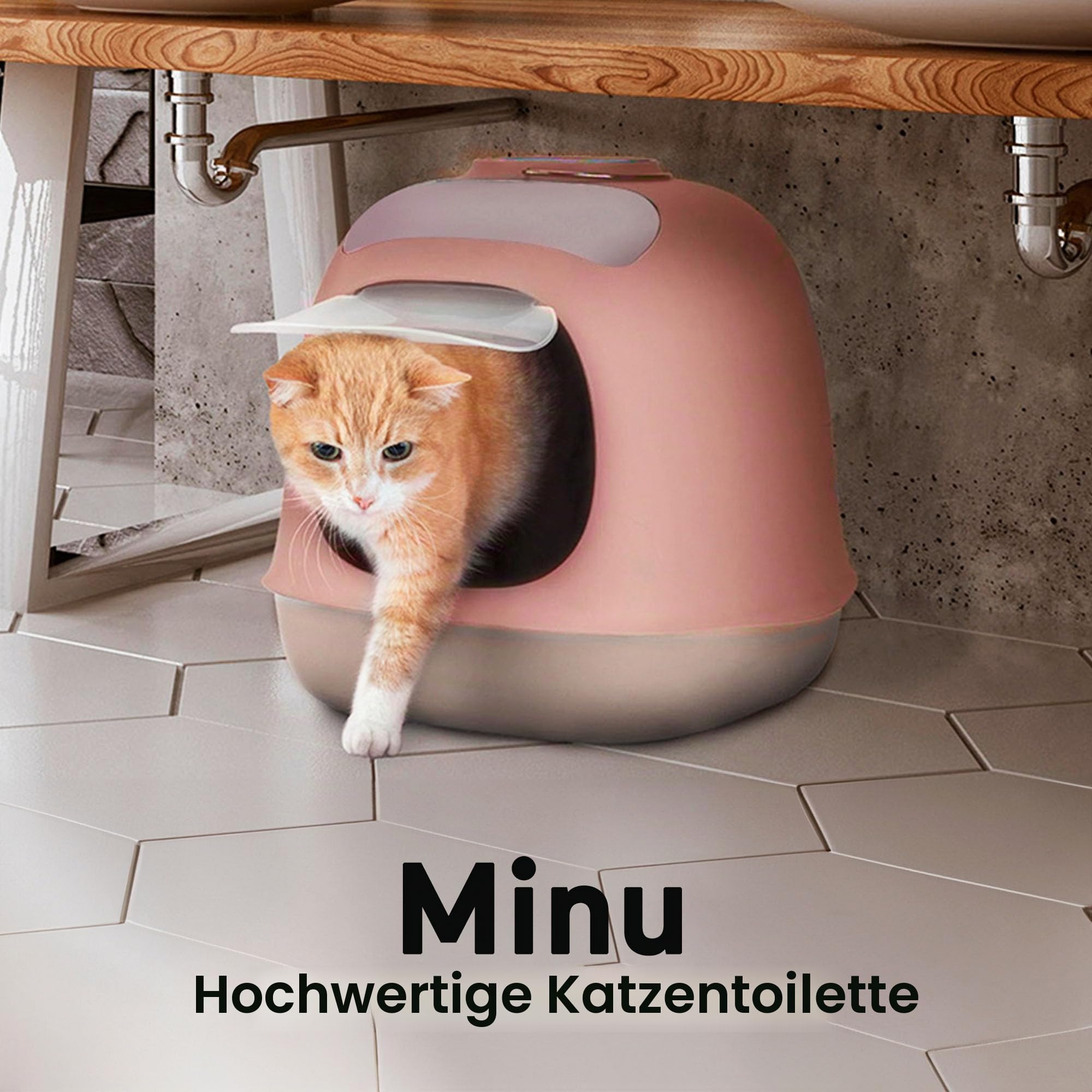 United Pets Minu, Katzentoilette mit Abdeckung, Made in Italy, Hellgrau/Rosa - Einheitsgröße