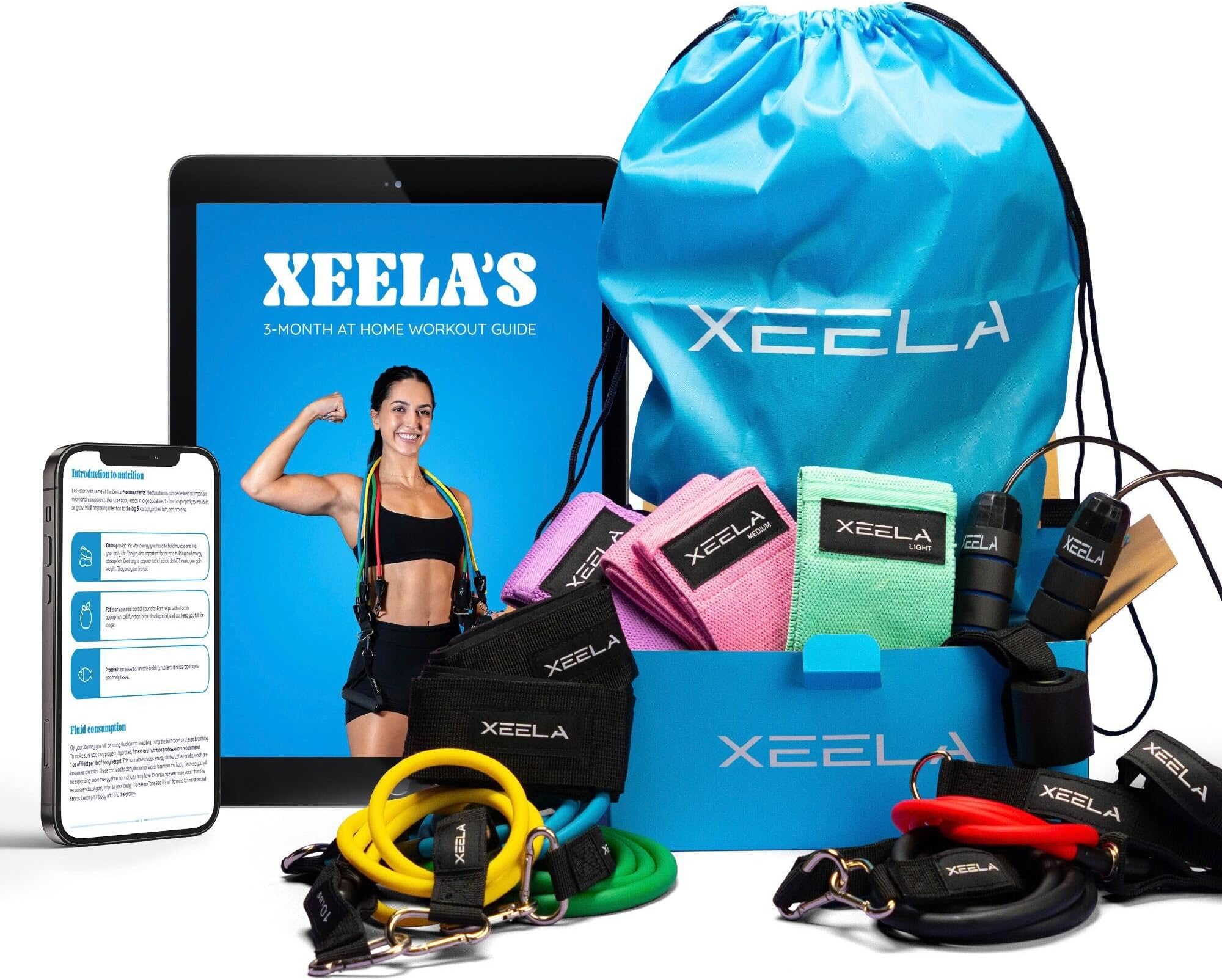 Full Body At Home Workout Equipment with 3-Month Digital Guide Included, Quality Portable Fitness Equipment with Jump Rope, Resistance Bands with Handles, Ankle Straps for All Fitness Levels