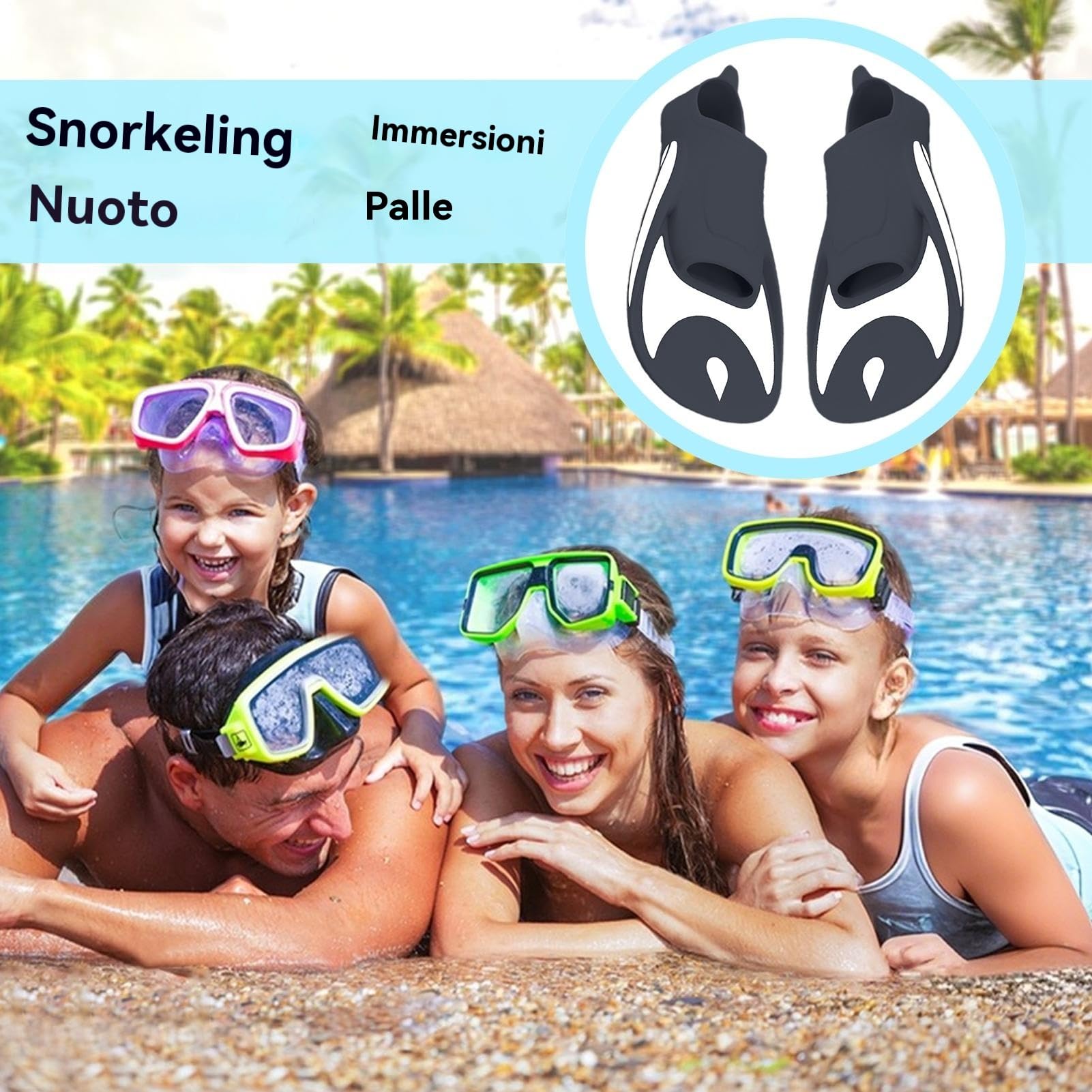 Aletas de natación - 15 pulgadas PP | Aletas en - Equipo de buceo con corto para adultos y niños, ideal para buceo, apnea, buceo, piscina, entrenamiento en la playa y