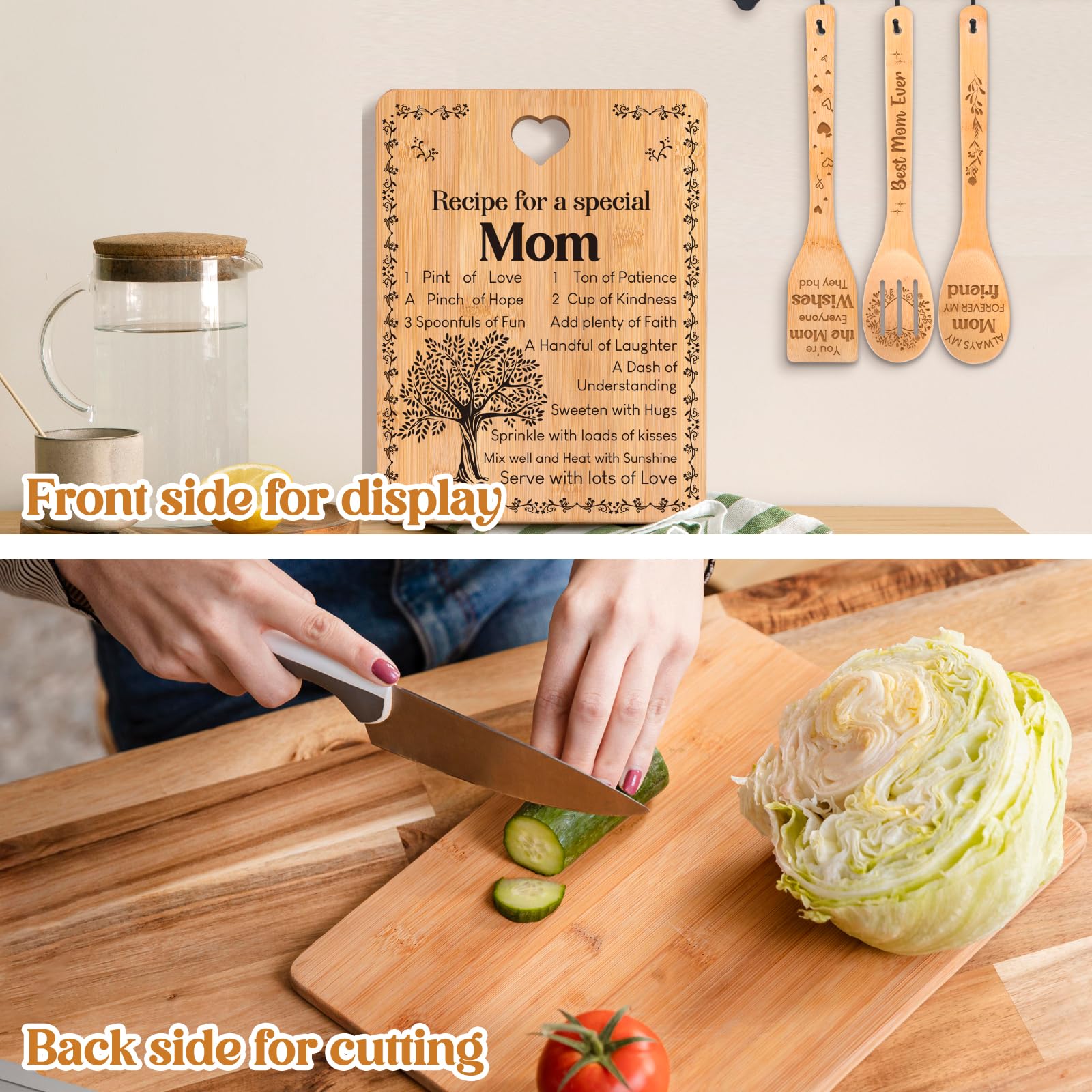 Regalos para mamá – Juego de tabla de cortar con texto en inglés "Recipe for a Special Mom" para mamá, regalo de cumpleaños para mamá, regalo de cumpleaños, día de la madre, Navidad para madre de hija