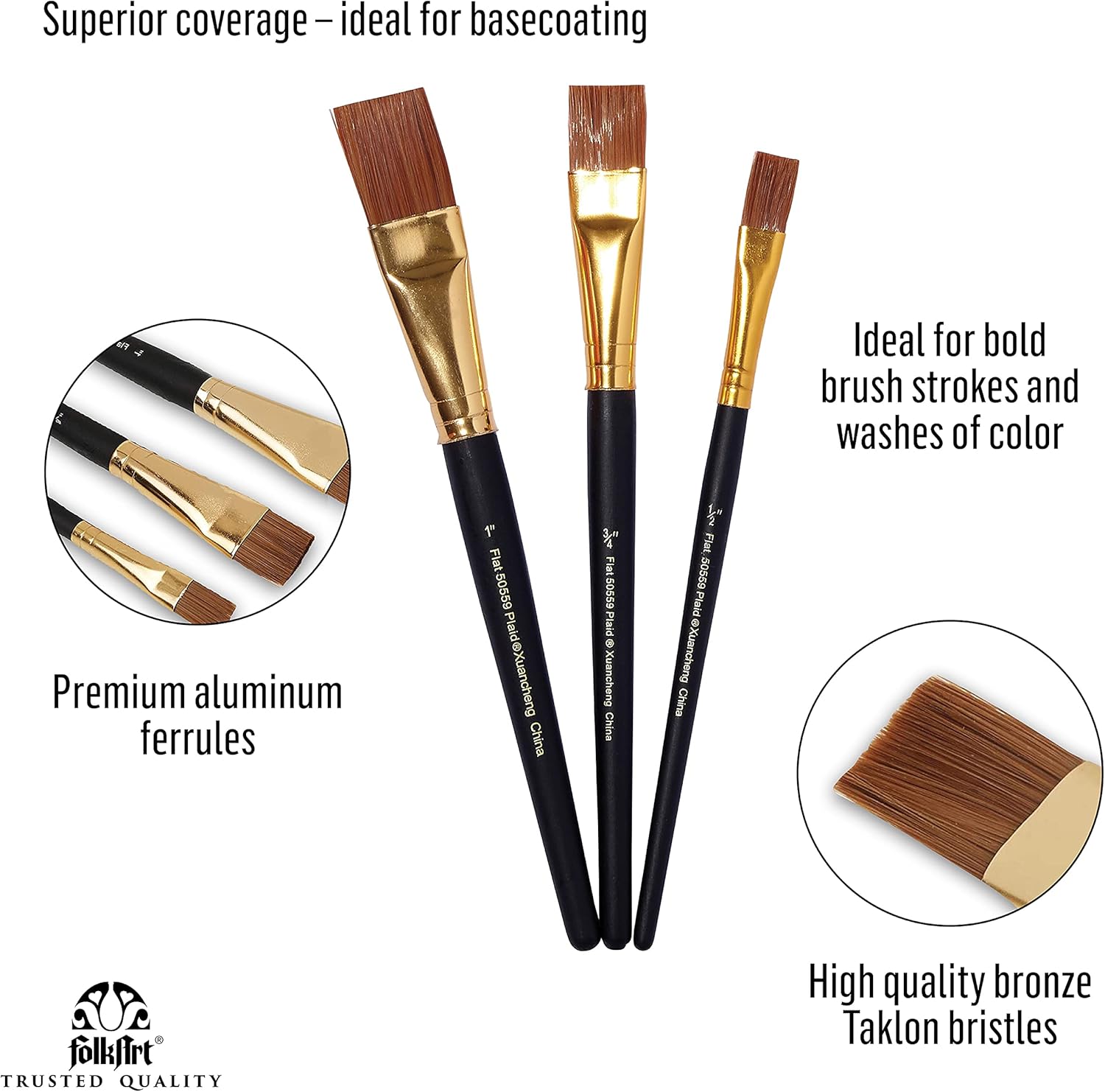 FolkArt Plaid Nylon Brush Set, 50559 Brown (3-Piece)