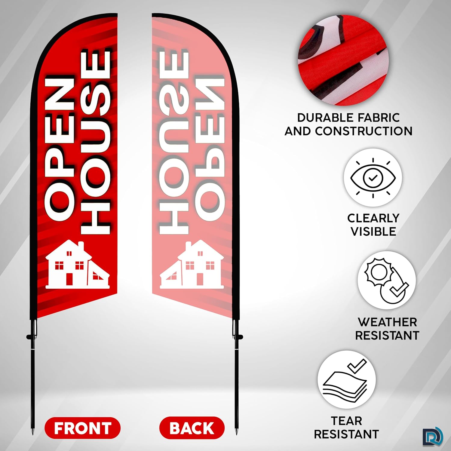 Open House Flag for Real Estate 8 ft, Outdoor Feather Flag Pole Kit with Ground Stake & Carry Bag, Single-Sided Real Estate Agent Open House Banner, Open House Signs for Realtors - Image 2