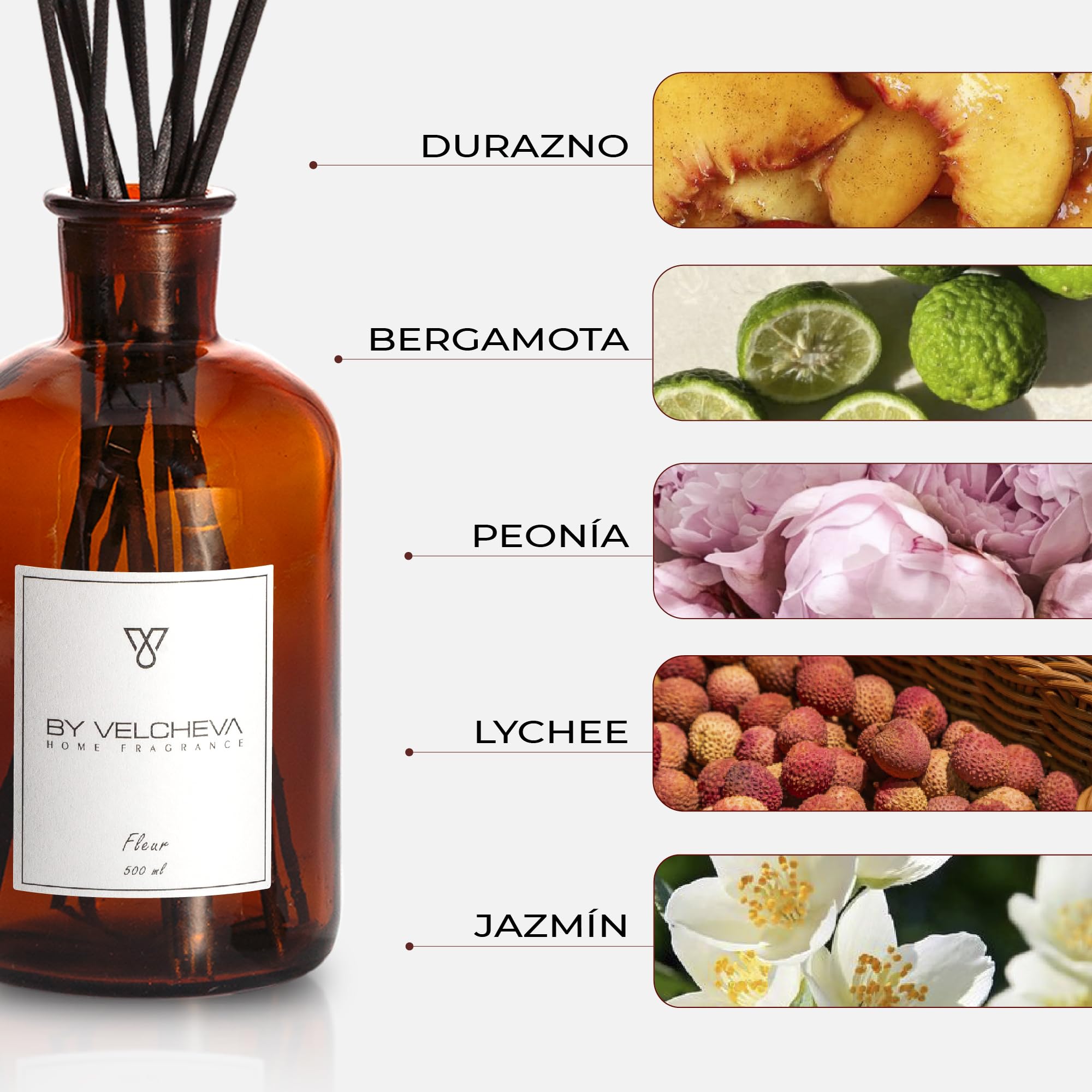 BY VELCHEVA/Ambientador mikado FLEUR/Perfume de Autor / 500 ml/Ambientadores de Hogar, Ambientador Varillas