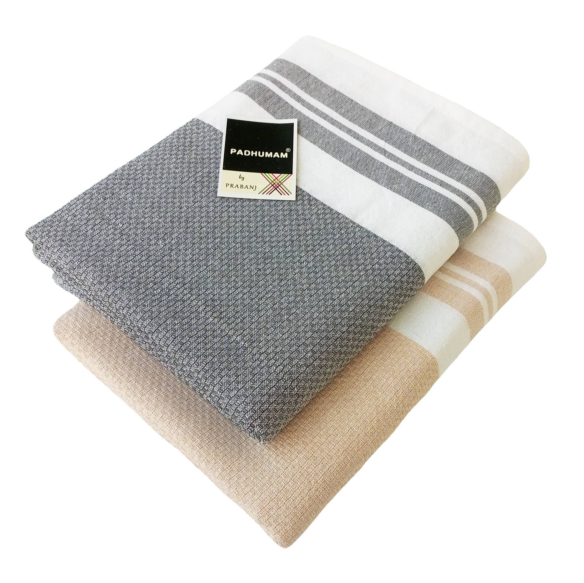 PADHUMAM Cotton Bath Towels Large Size 80cm x 160cm - Pack of 2 pcs, 220 GSM | Grey/Beige (B09PC5N1YX) Amazon Price History, Amazon Price Tracker
