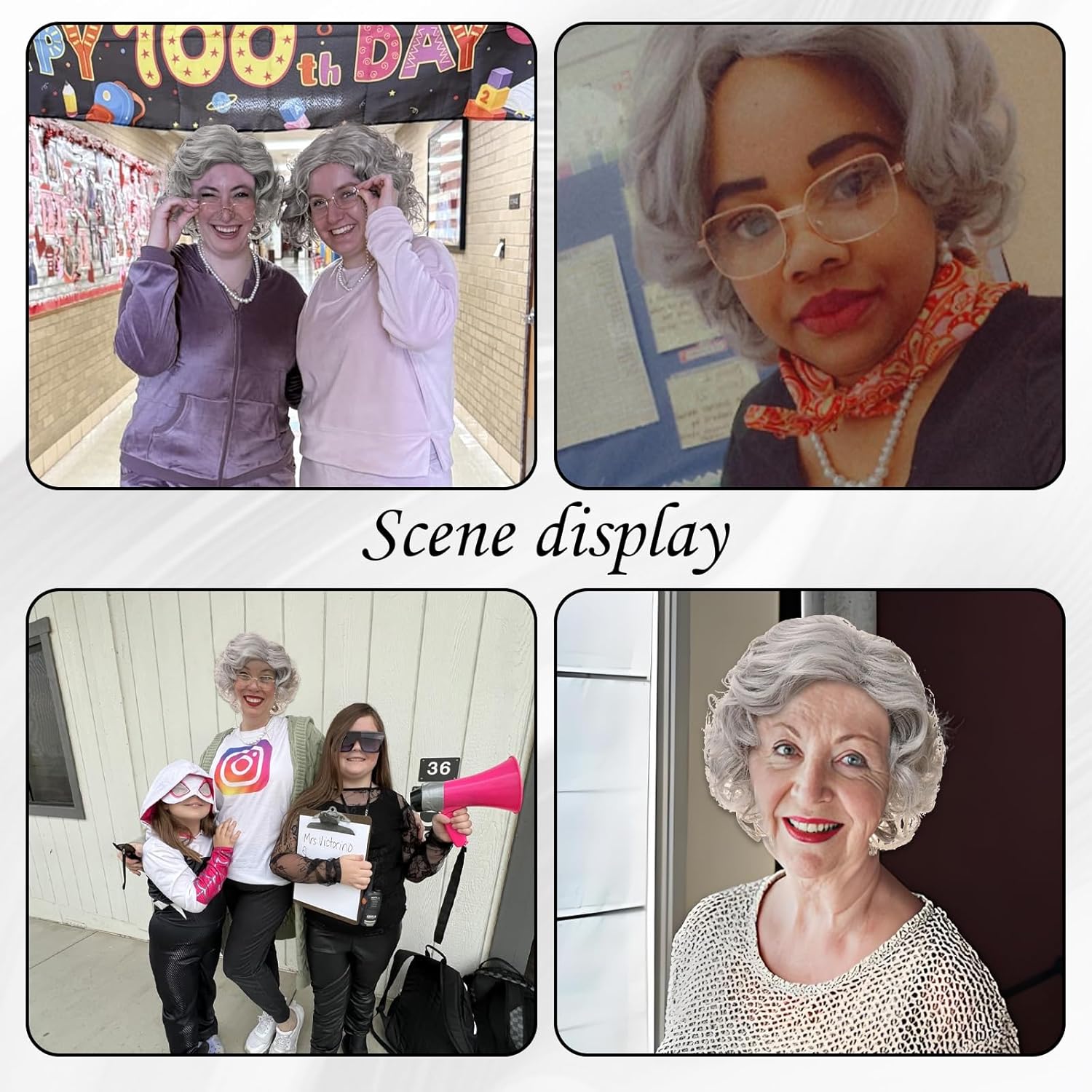 Old Lady Wig Set, Granny Grandma Gray Wigs for Women for Old Woman Cosplay Halloween Party - Image 3