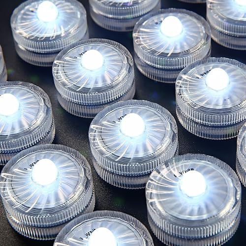 Miniatura 2 de Luces LED sumergibles, velas blancas impermeables sin llama, luces de piscina subacuáticas a pilas para jarrones, linternas, centros de mesa, bodas,