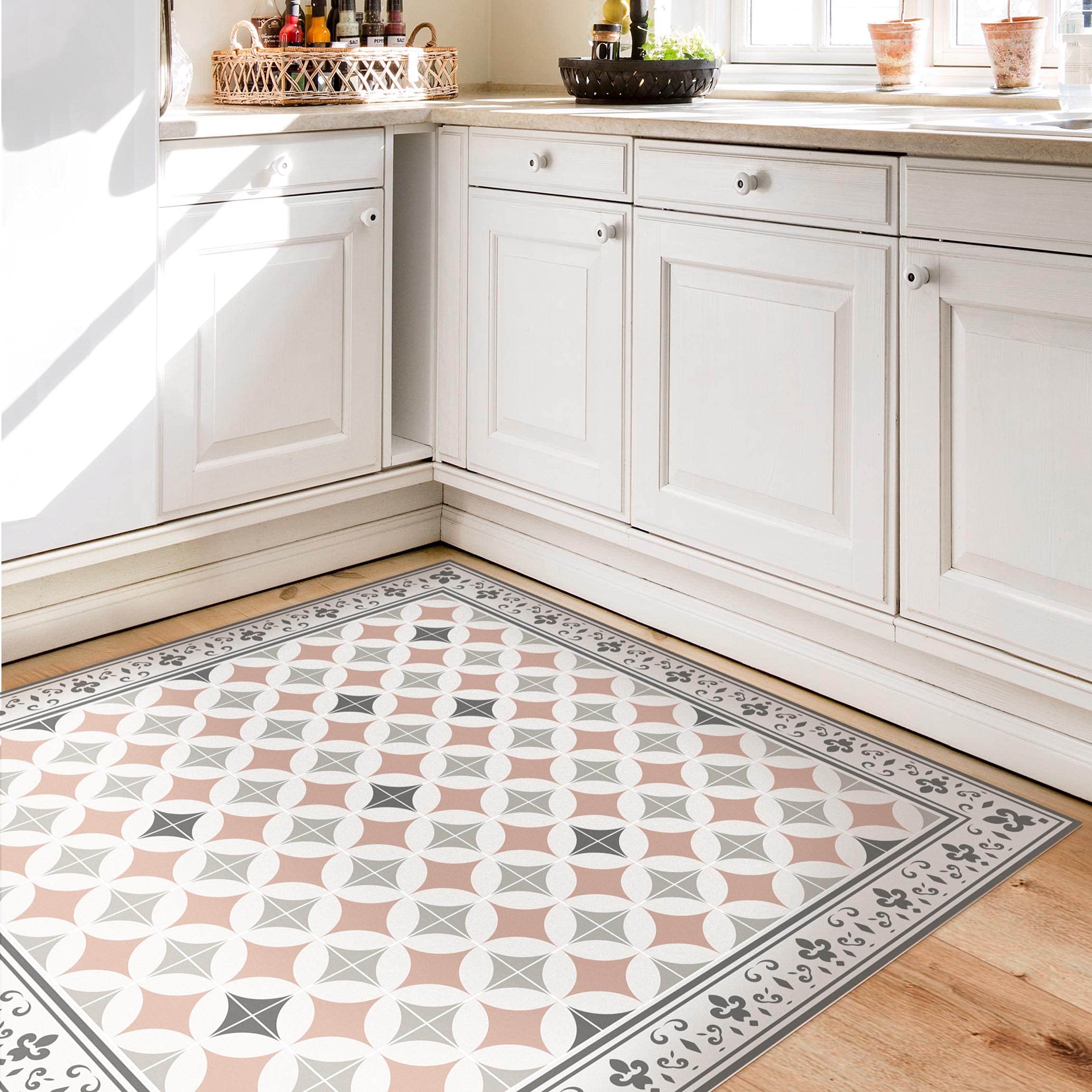 Tapis en Vinyle essuyable à l'eau à Motifs Collage sans Bulles Protection de Sol géométrique Tapis antidérapant Gris Imitation carrelage Cuisine Couloir 3077 (160x160cm)