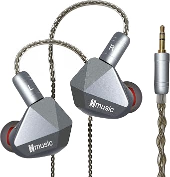 Hmusic IEM Earphones, Dual Magnetic Dynamic Drivers HiFi Stereo Sound in-Ear Monitors, Noise Isolation Wired Headphones Earbuds with Detachable Cable for Singers, Musicians, Drummers Without Mic