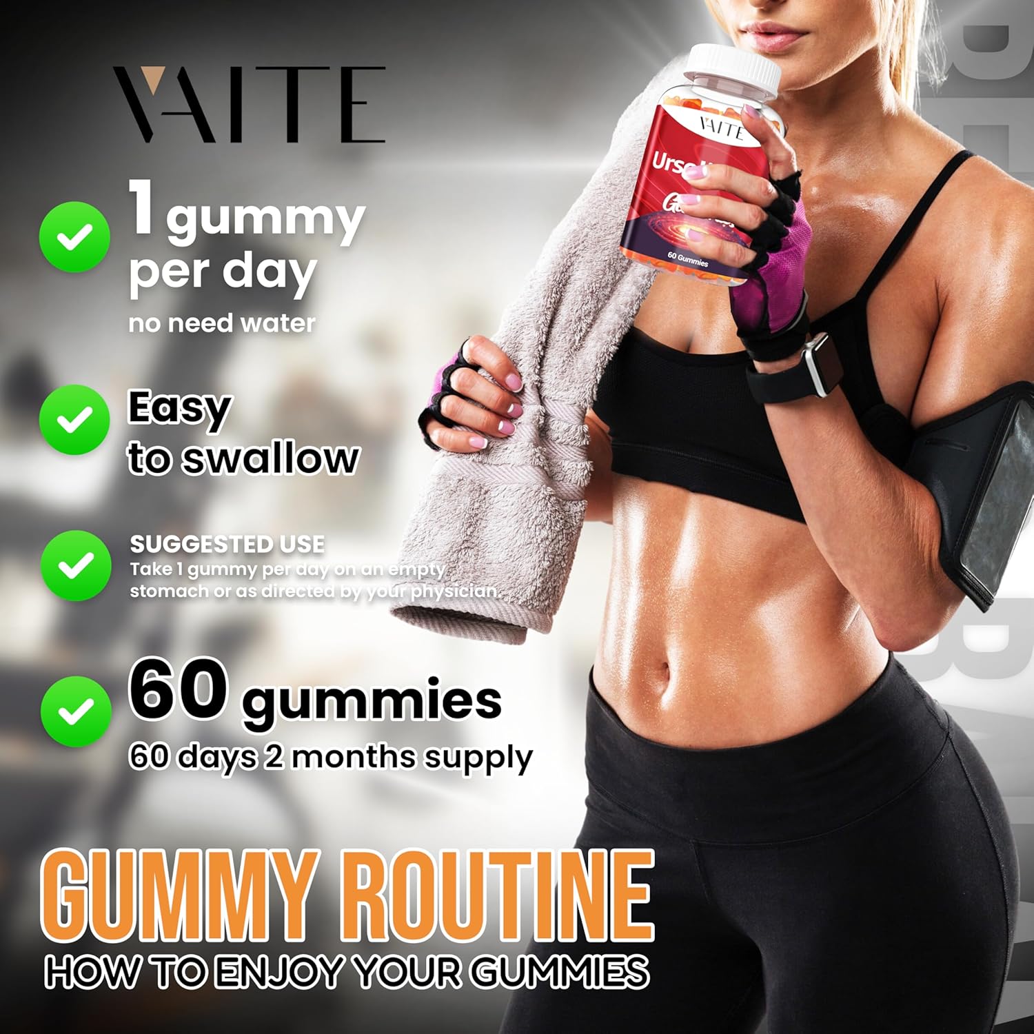 Ursolic Acid Supplement 300mg Vegan Gummies for Men & Women - Vegetarian Plant-Based Supplement for Strength, Endurance & Cellular Support, Joint-Friendly, Non-GMO, Gluten-Free, Soy-Free, 60 Chewables - Image 4