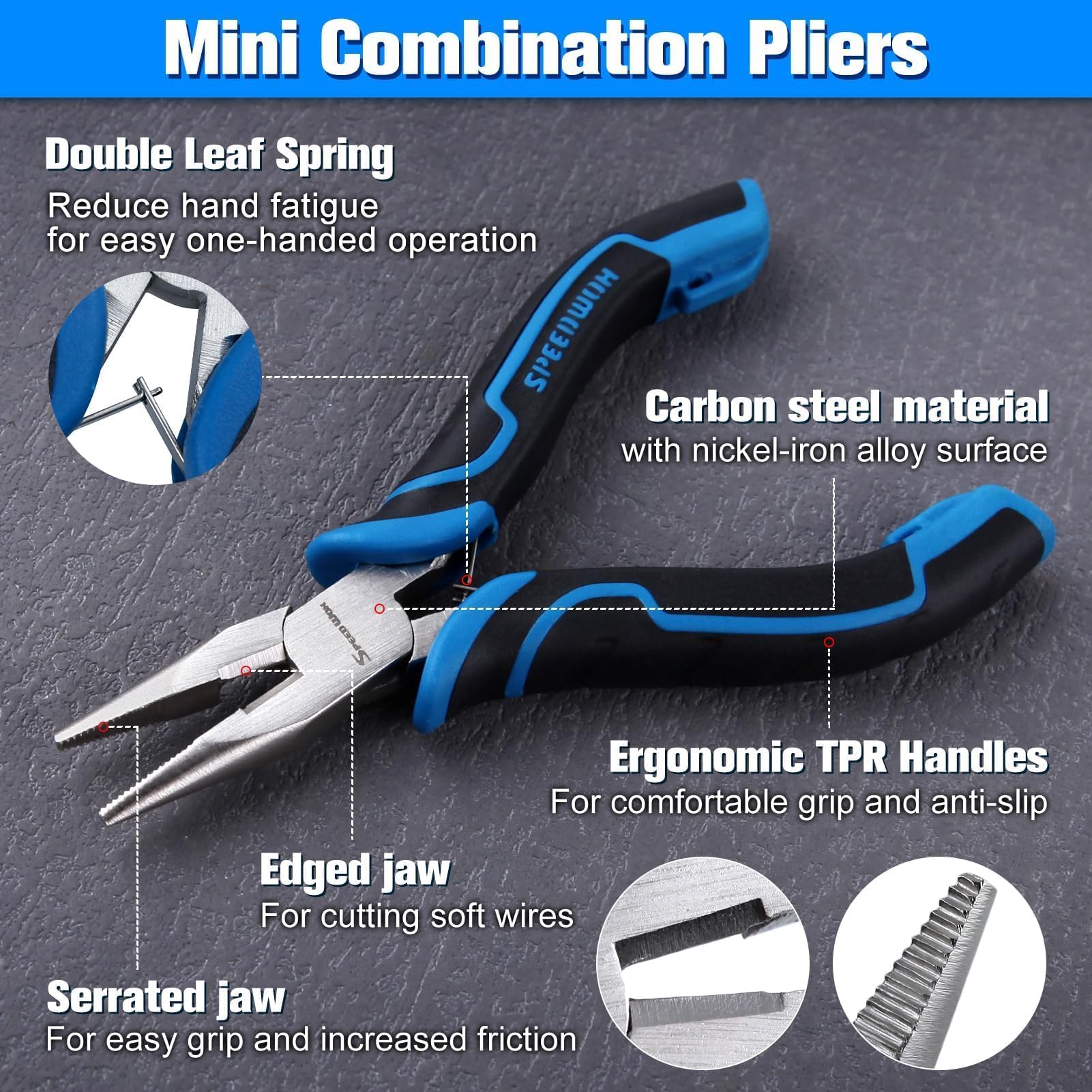 SPEEDWOX 5-Inch Mini Chain Nose Pliers for Jewelry Making Long Nose Pliers with Teeth Small Jewelry Plier with Cutter Serrated Jaws Needle-Nose Plier for Bending Wire Handcraft Work in Tight Areas - Image 4