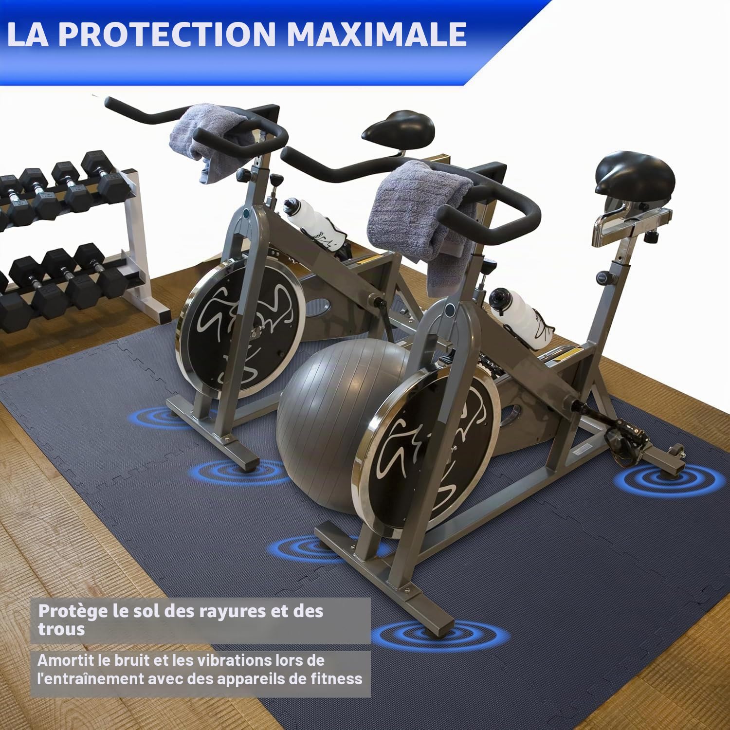 Tapis de Fitness 12 pièces Noir | Dalles emboîtables EVA 60x60x1cm avec Bordures | Protection de Sol Sport et équipements