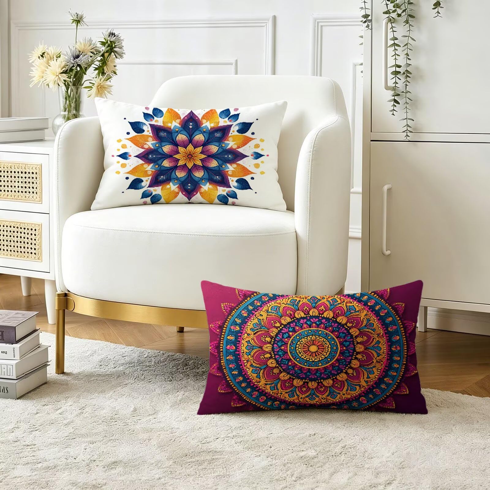 Coussins canapé décoratifs mandala violets pour un salon chaleureux et moderne