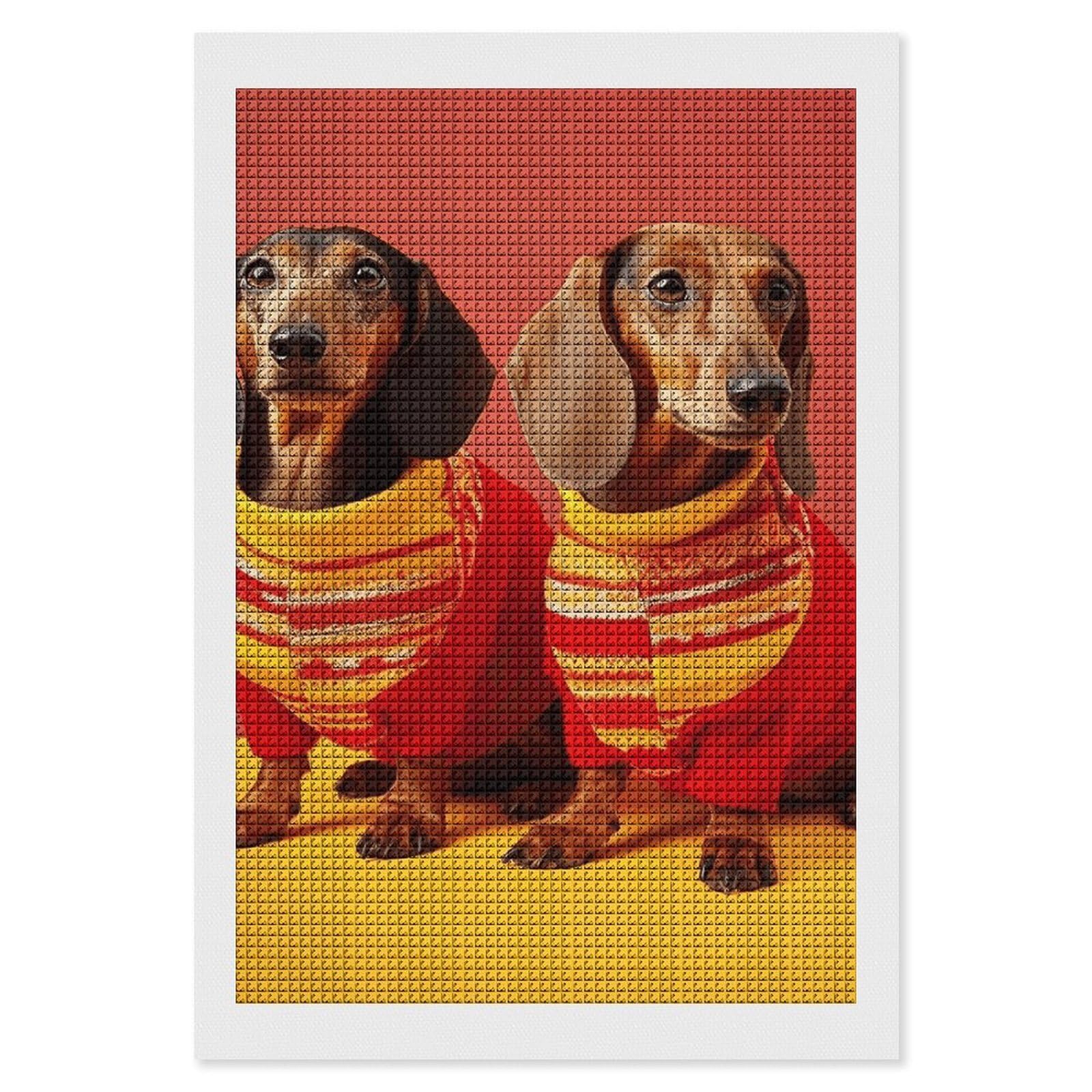 Cute Dachshund Diamond Art Kits for Adults, DIY 5D Diamonds Painting Kits for Beginner, Round Full Drill Diamond Dots Painting, 8"x12" Diamonds Pictures Gem Art and Crafts Wall Decor