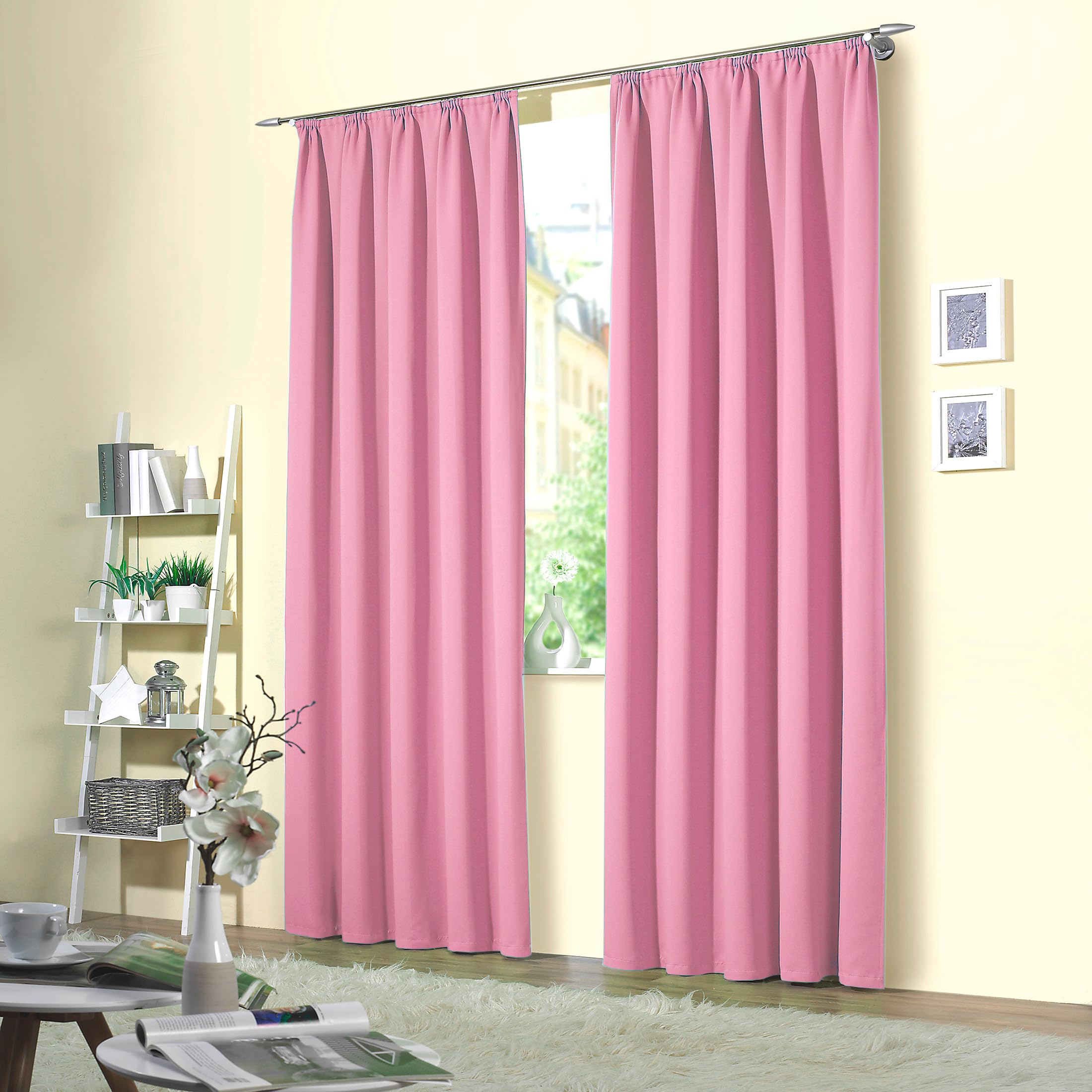 heimtexland Vorhang Blickdicht Thermovorhang Verdunklungsvorhänge 2er Set Kräuselband Deko Gardine isolierend Kälteschutz Sonnenschutz Ökotex Fensterdeko Typ139 Rosa HxB 245x135 cm