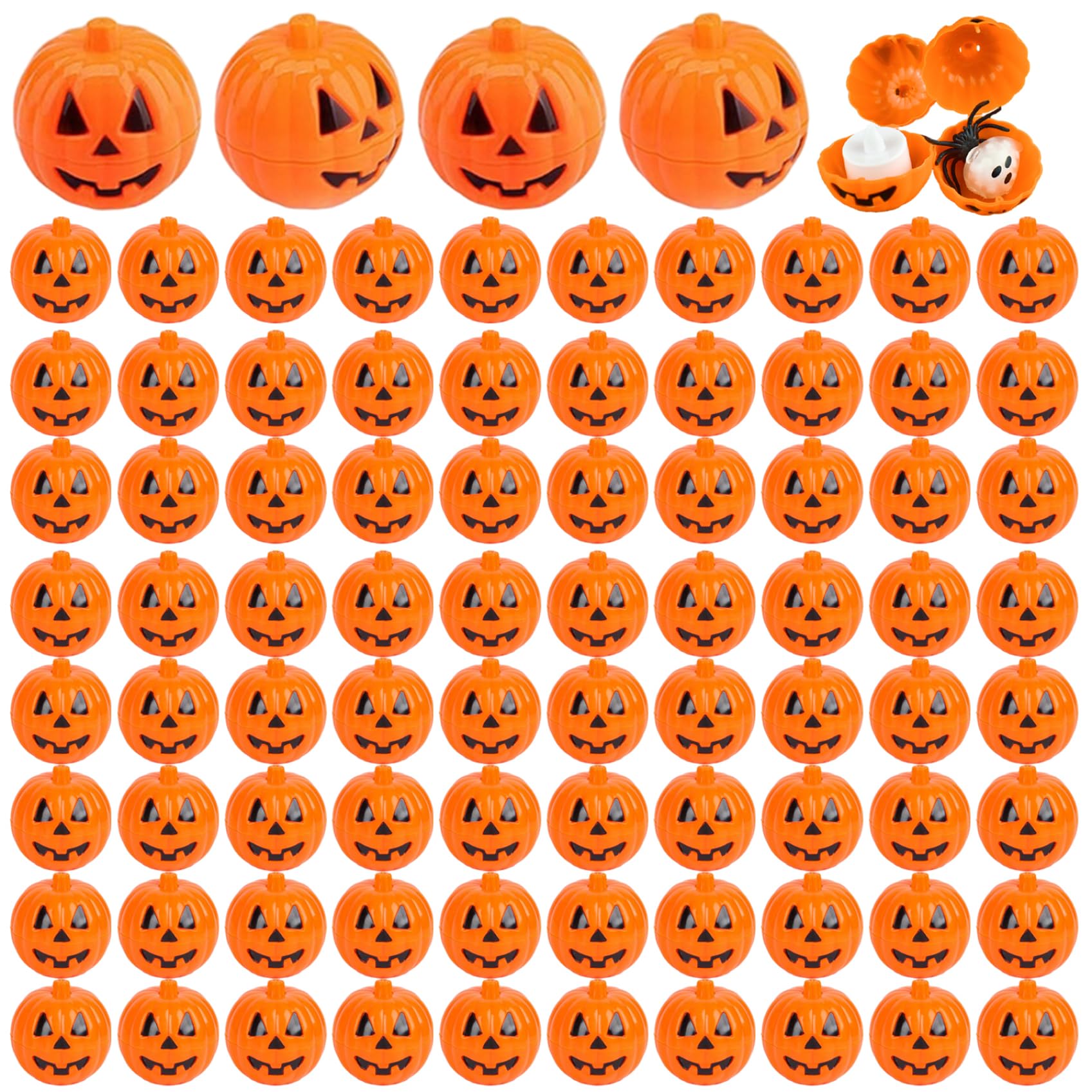 Wxyestna Pumpkin Container 72PCS Plastic Halloween Treat Boxes Ghost Face Pumpkin Candy Box 2.4 Inch Reusable for Party Favors