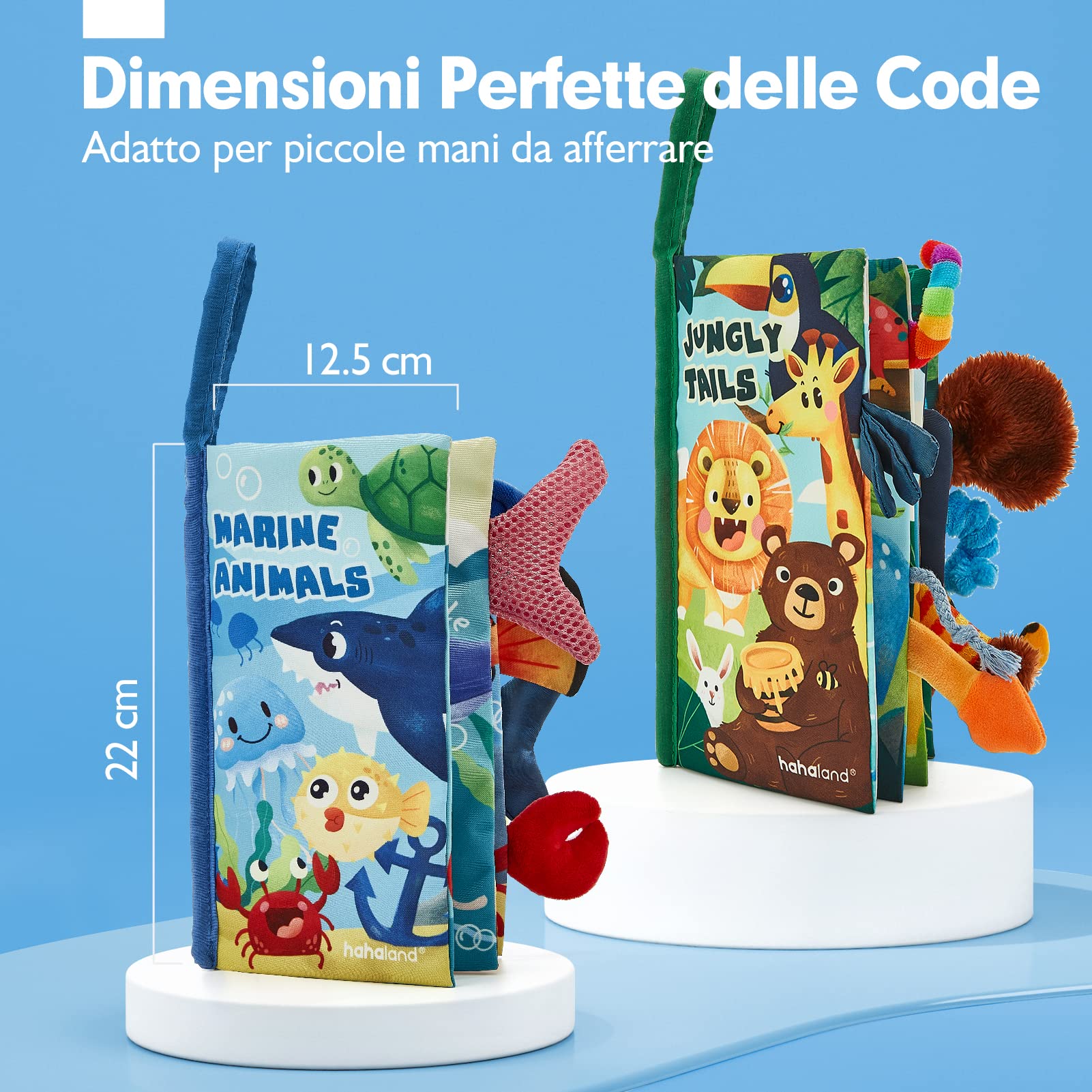 hahaland Libri di Stoffa Neonati 2 Pezzi - Libretti Morbidi Giungla Sensoriali, Libro Tattile per Tummy Time 0-12 Mesi