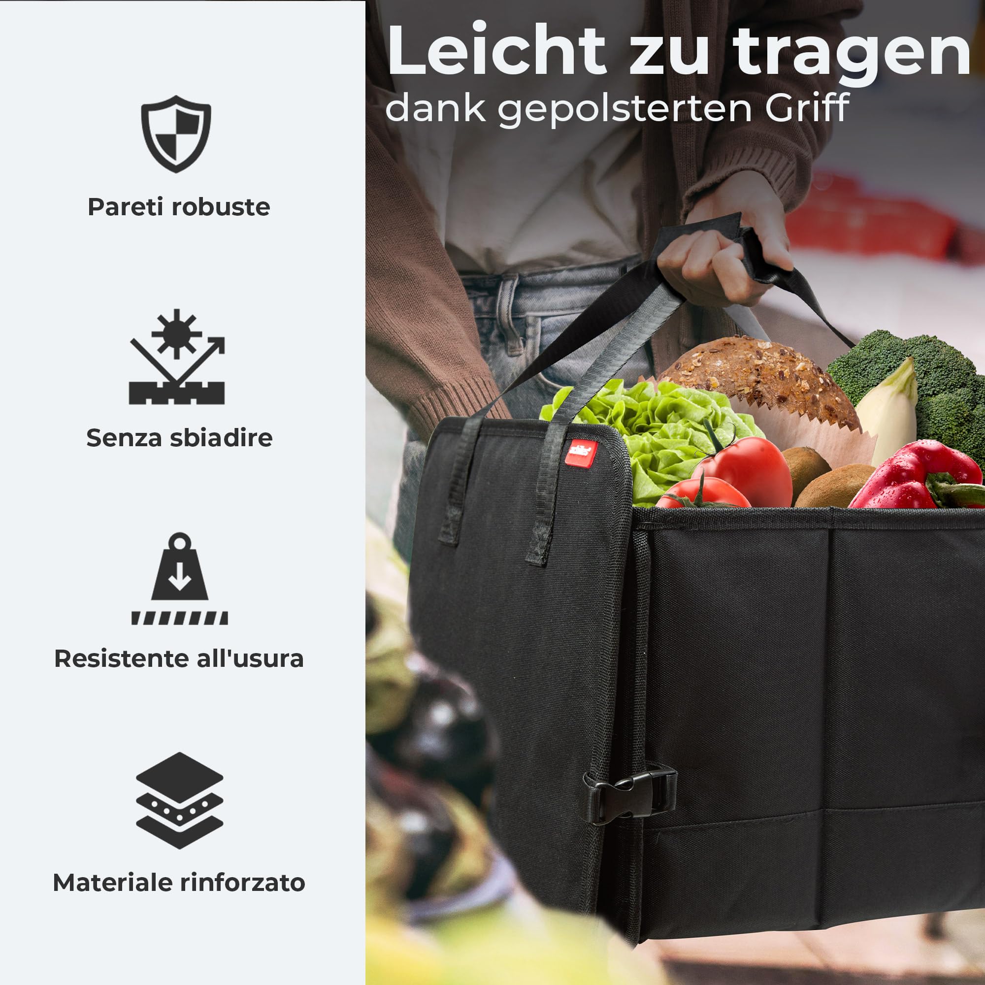 achilles Organizer Bagagliaio Auto Pieghevole - 71L Organizer Bagagliaio - 3 Scomparti Regolabili Organizer Compatto per l'Auto - Nero - 74x33x30 cm
