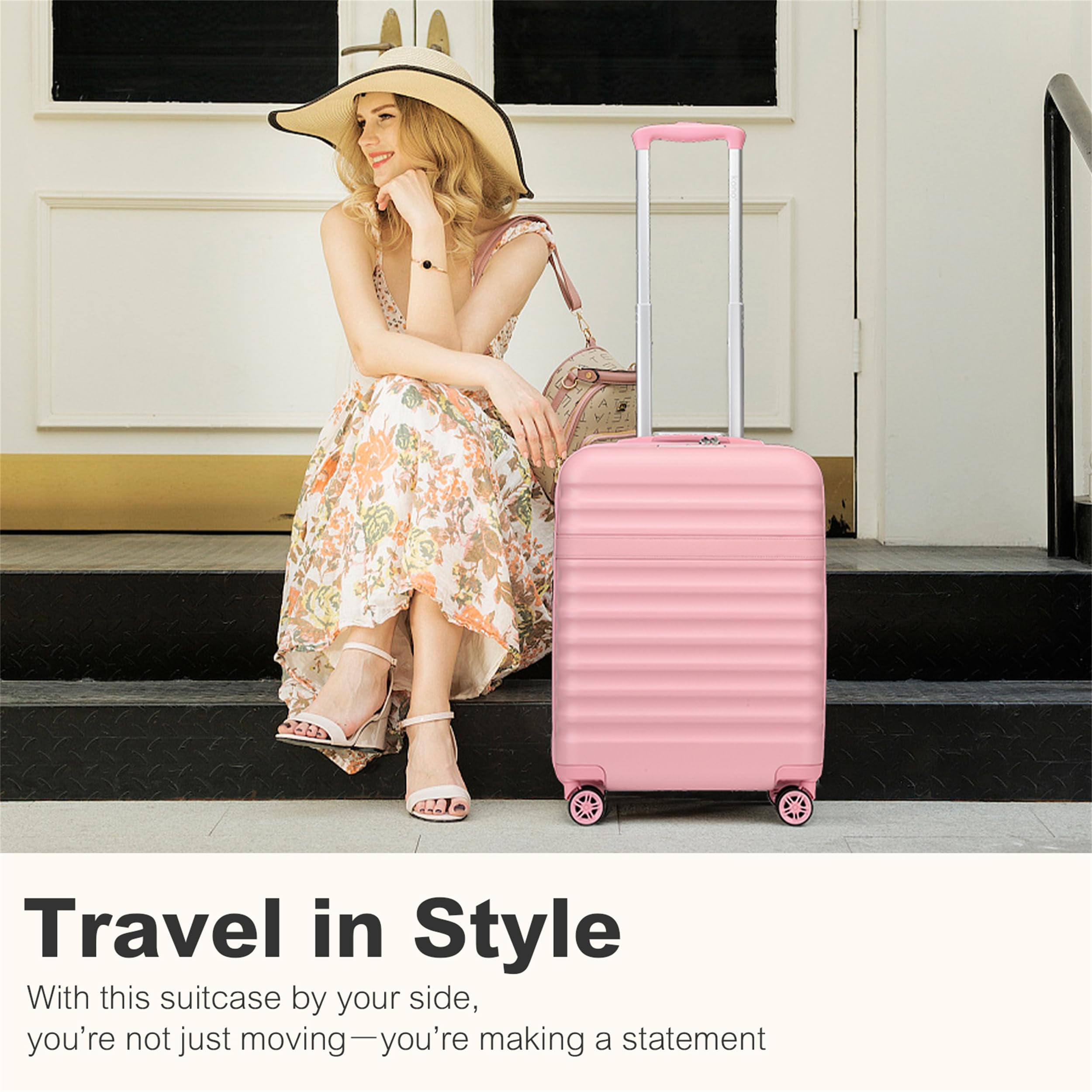Kono Valise Soute Extensible Léger et Rigide ABS+PC Durable Valise Moyenne avec 4 Roues Silencieuses à 360° et Serrures TSA (Rose,L)