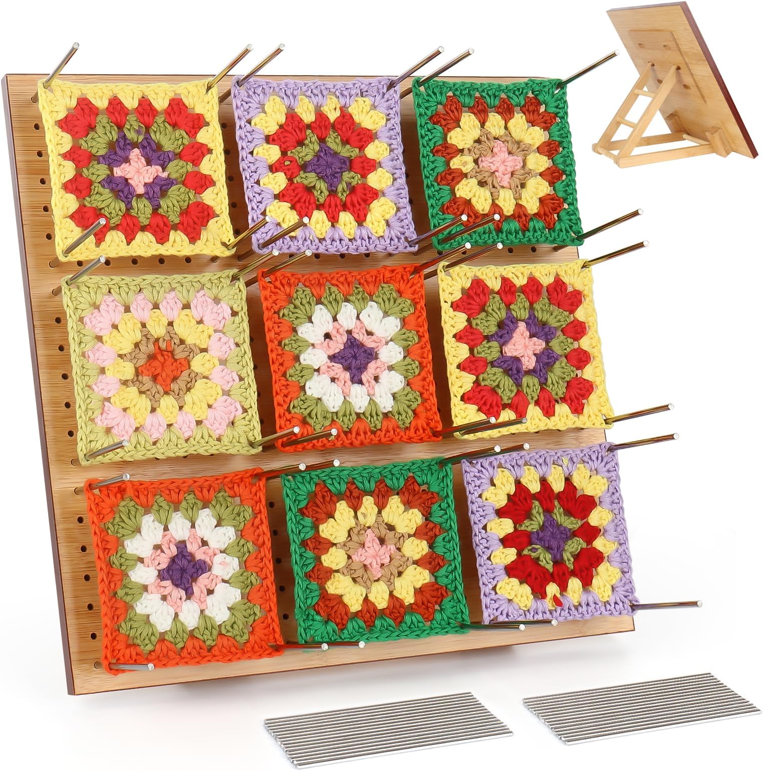 Coopay Blocking Board for Crochet, Granny Square Blocking Board Large 11 inch, Crochet Blocking Board and Pins, Blocking Boards for Knitting Crochet Projects, Wooden Blocking Board, with Easel Design