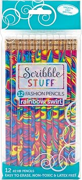 Scribble Stuff Fashion Pencil Pack, Rainbow Swirl Edition, Unsharpened, Back To School Pencils, 12 Count
