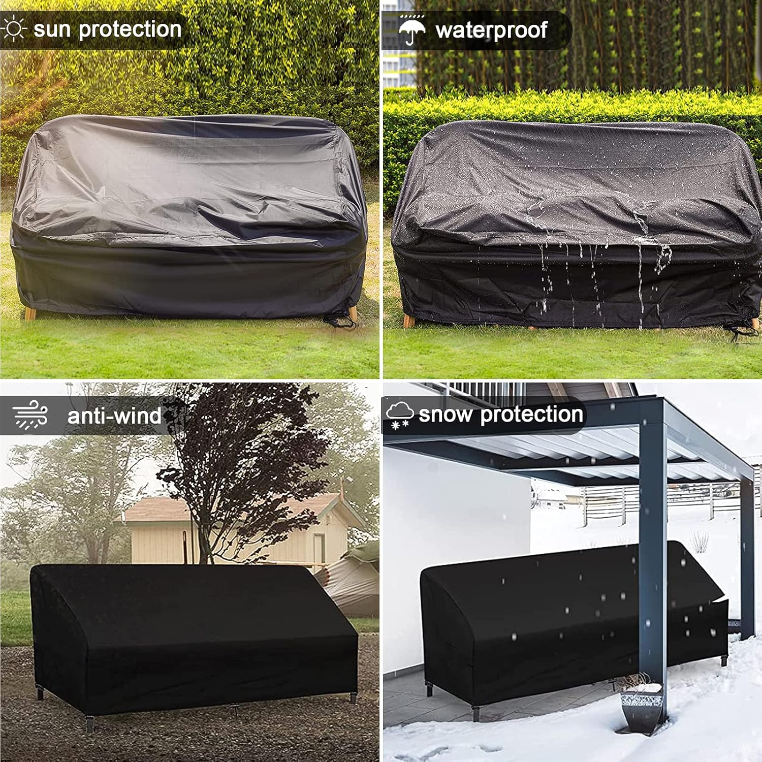 Lanrena 420D Waterproof Outdoor Loveseat Cover, Heavy Duty 2-Seater Patio Couch Sofa Cover, Windproof Outdoor Patio Furniture Cover