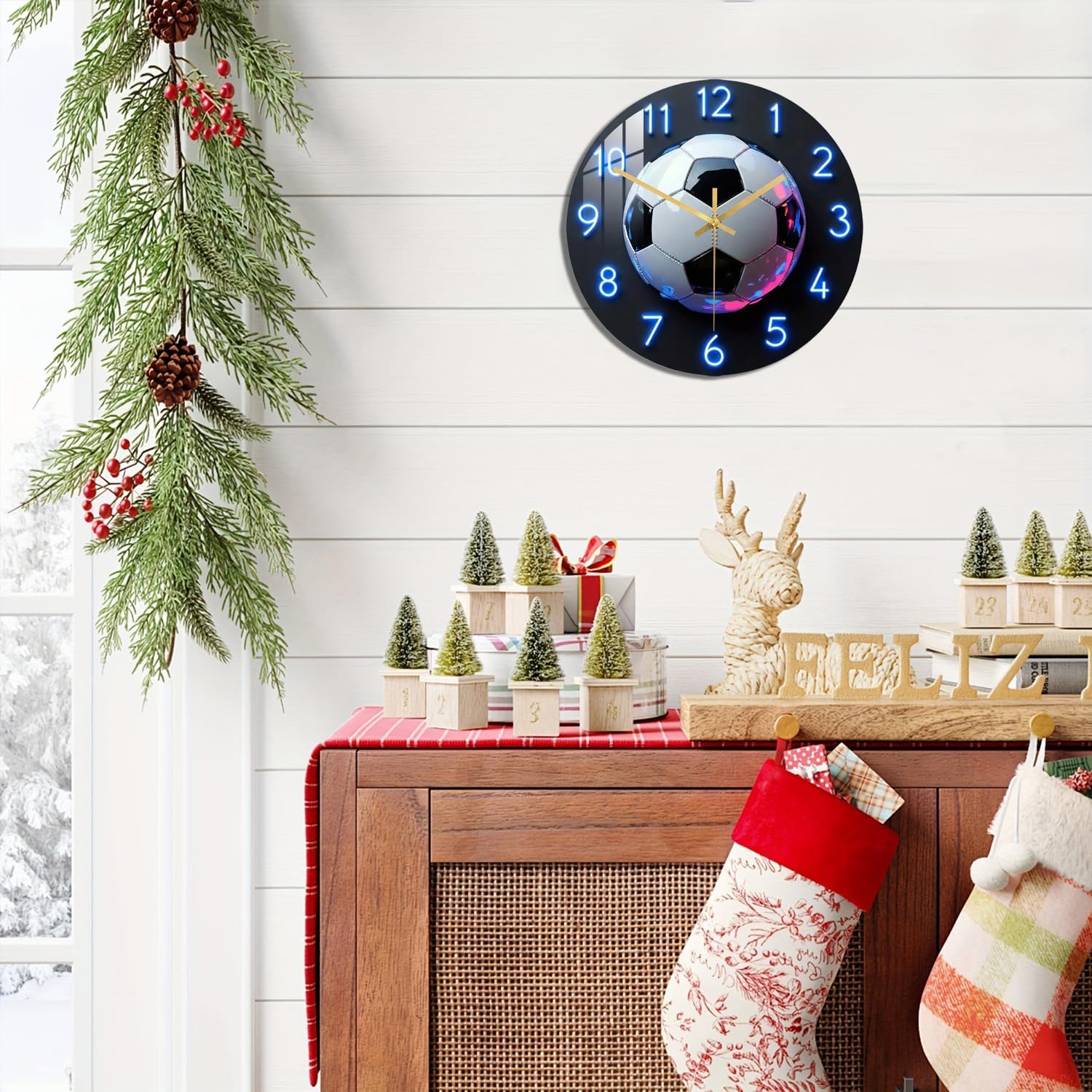 Acrylic Glass Wall Clock for Bedroom, Living Room & Office Decor | Silent Non Ticking Analog Blue Clock | Perfect for Coffee & Tea Time, Football Modeling Design