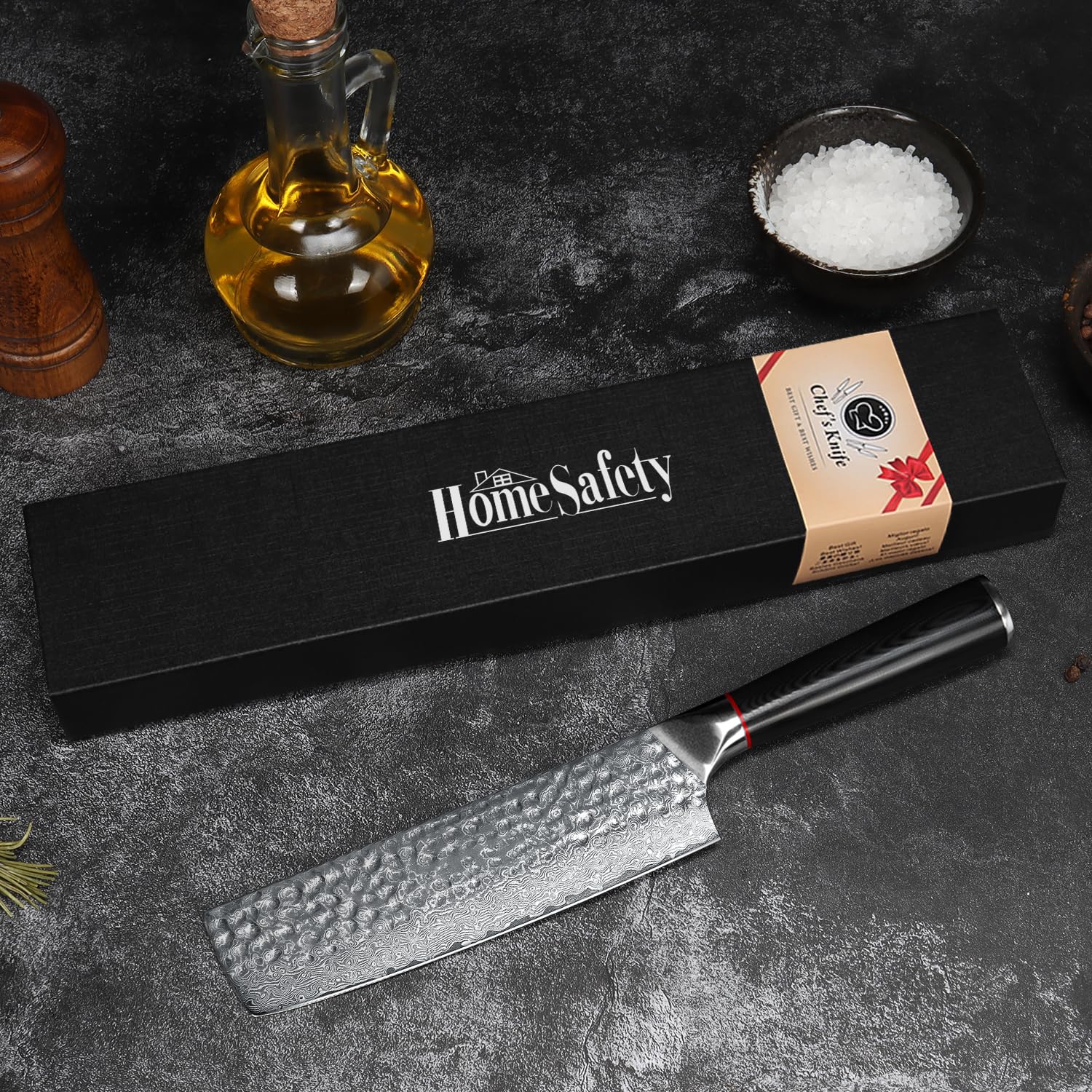 Home Safety Mannaia Cinese Damasco 17,4 cm 67 Strato VG-10 Acciaio di Damasco, Coltello Professionale per Carne con Impugnatura Ergonomica