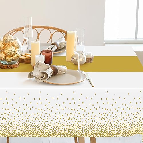 Miniatura 4 de QZYL 4 manteles de plástico, mantel de plástico de 54 x 108 pulgadas, mantel de mesa de punto dorado blanco, decoración de fiesta de Año Nuevo,
