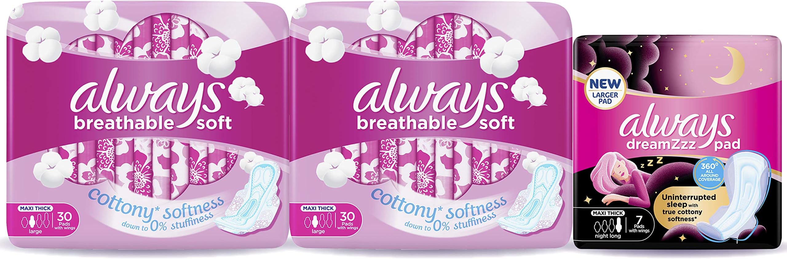 Always Breathable Soft double pack with Cotton Soft Dreamzz Thick sanitary pad
